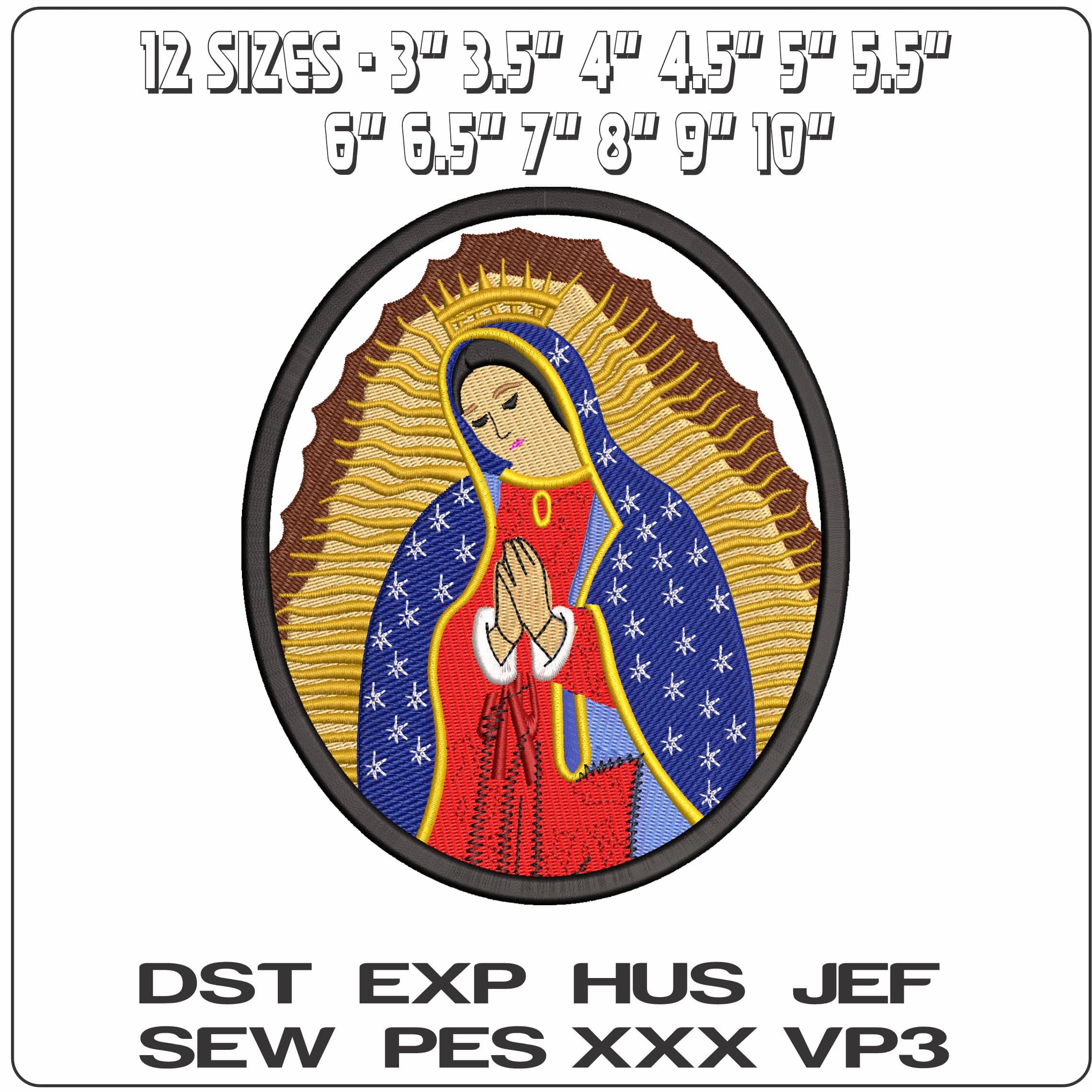 Virgin Mary praying in circle frame   - Elegant embroidery design file-instant download — view 2
