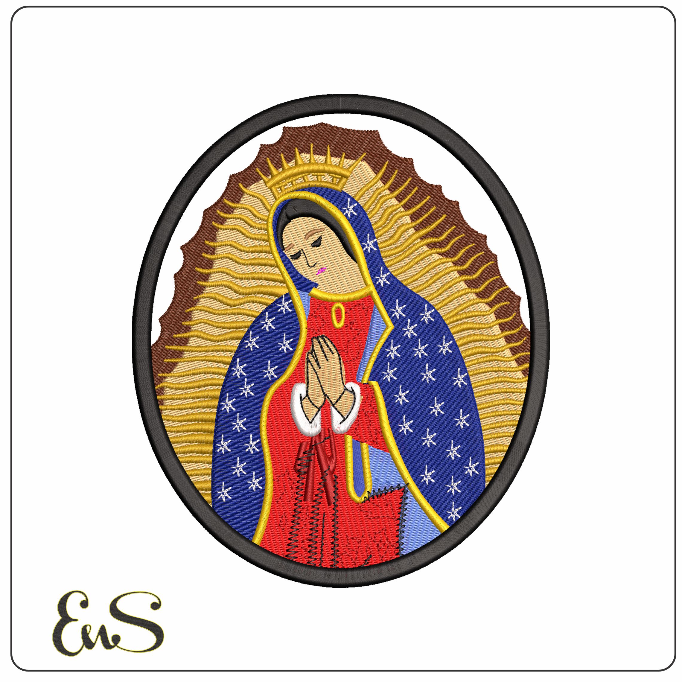 Virgin Mary praying in circle frame   - Elegant embroidery design file-instant download