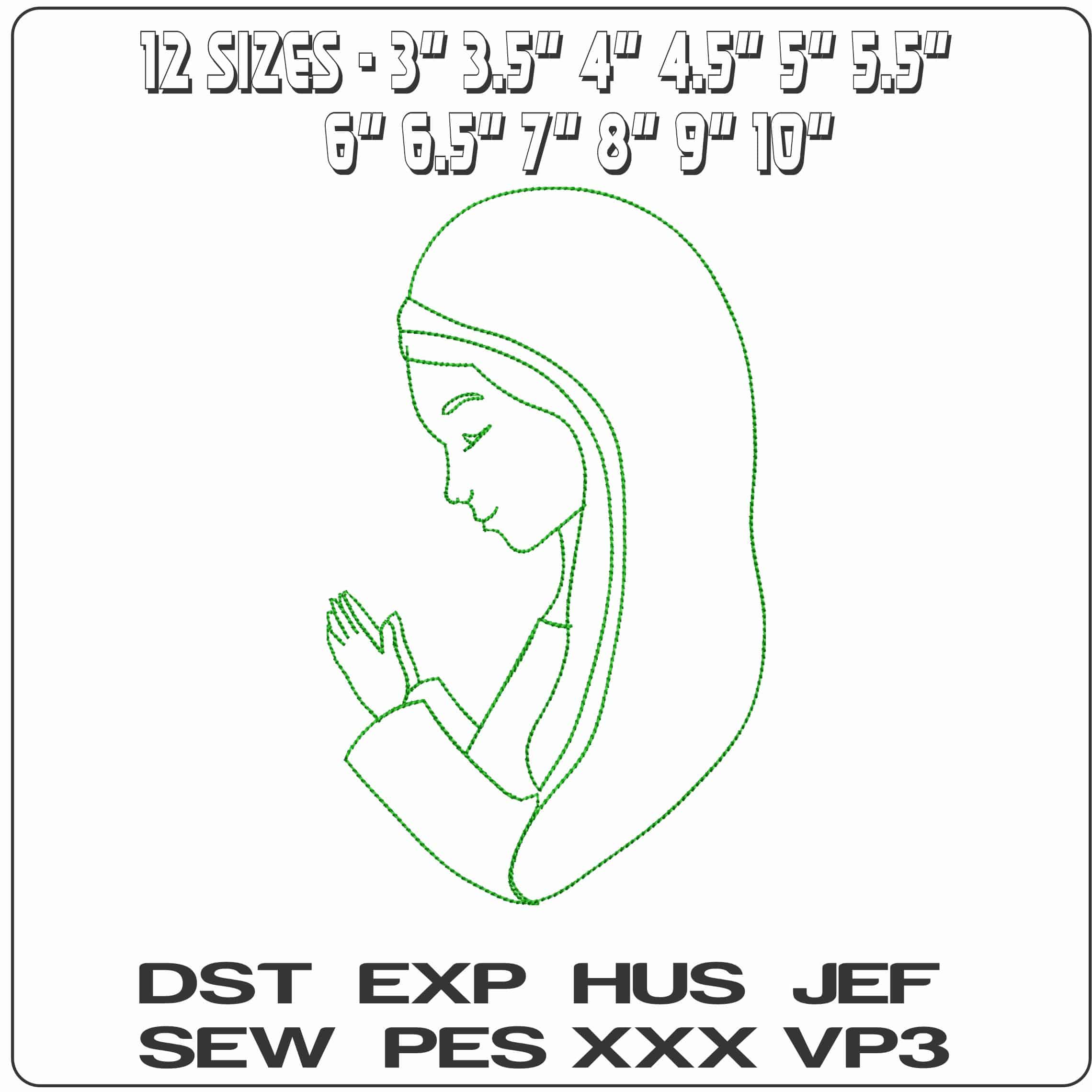 Virgin Mary praying Line   - Elegant embroidery design file-instant download — view 2