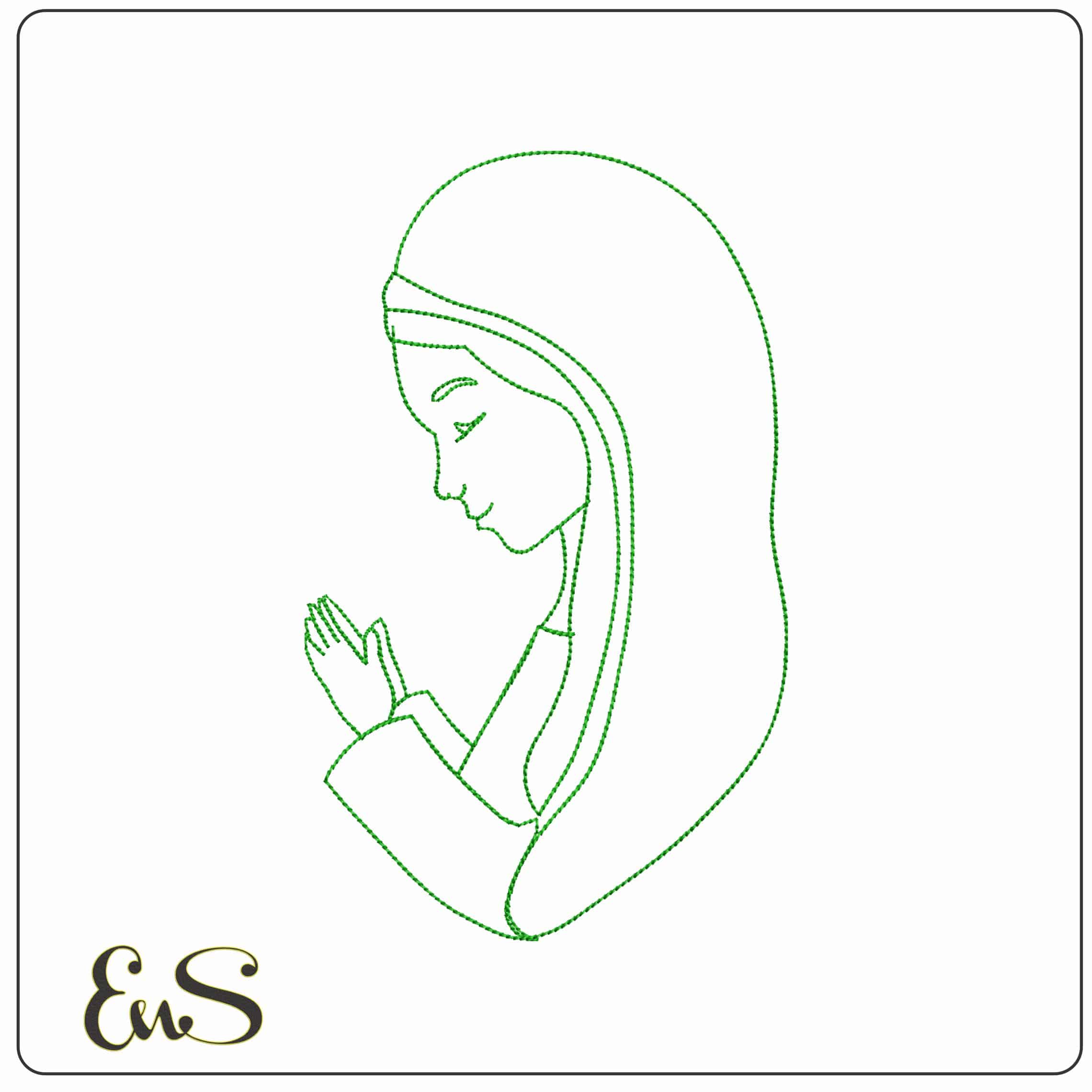 Virgin Mary praying Line   - Elegant embroidery design file-instant download