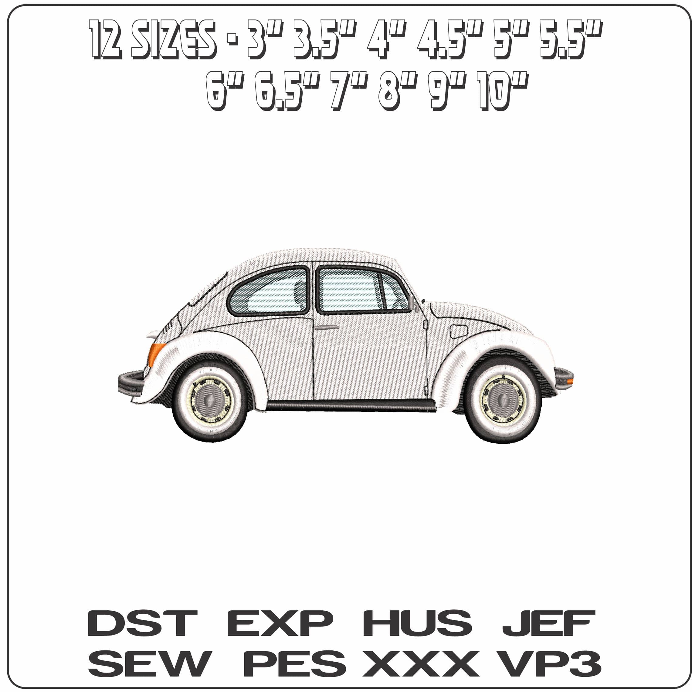 VW Beetle Car Basic side view    - Elegant embroidery design file-instant download — view 2