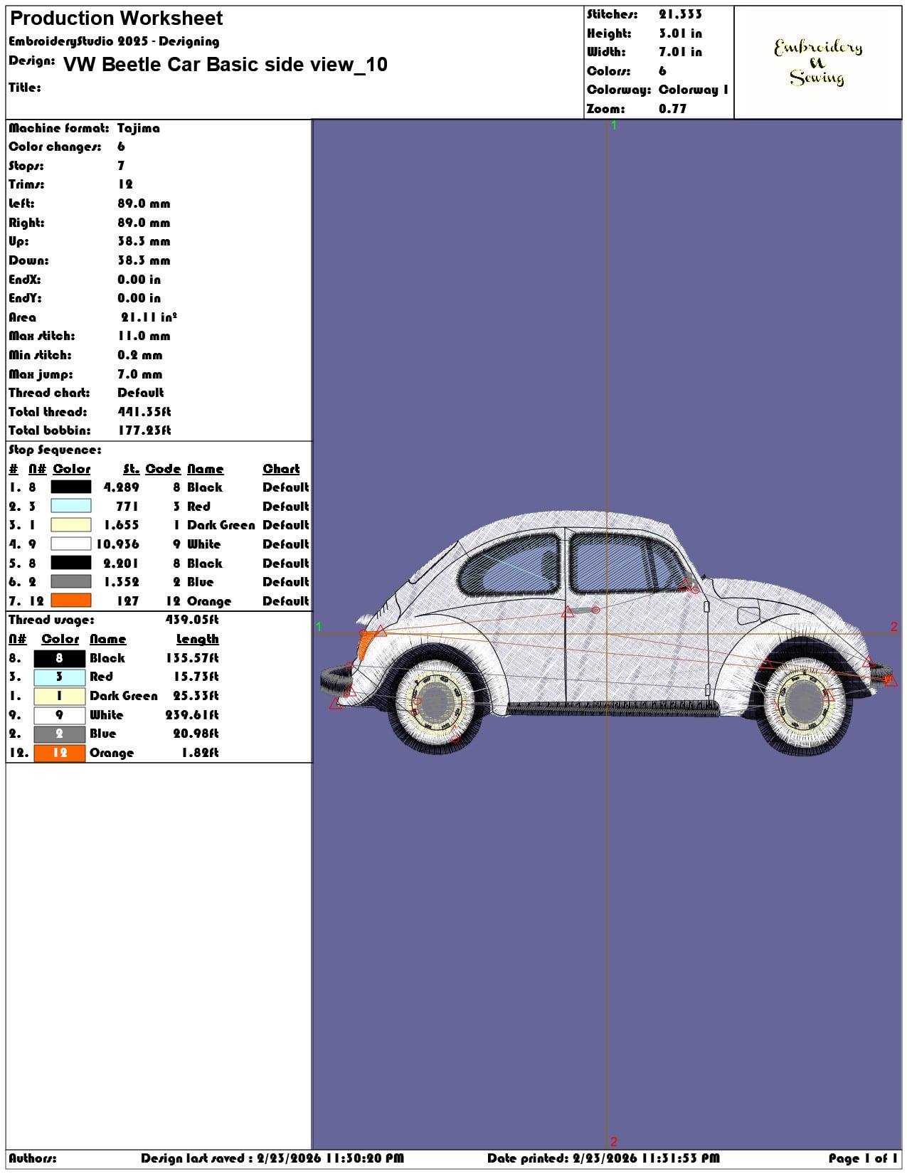 VW Beetle Car Basic side view    - Elegant embroidery design file-instant download — view 3