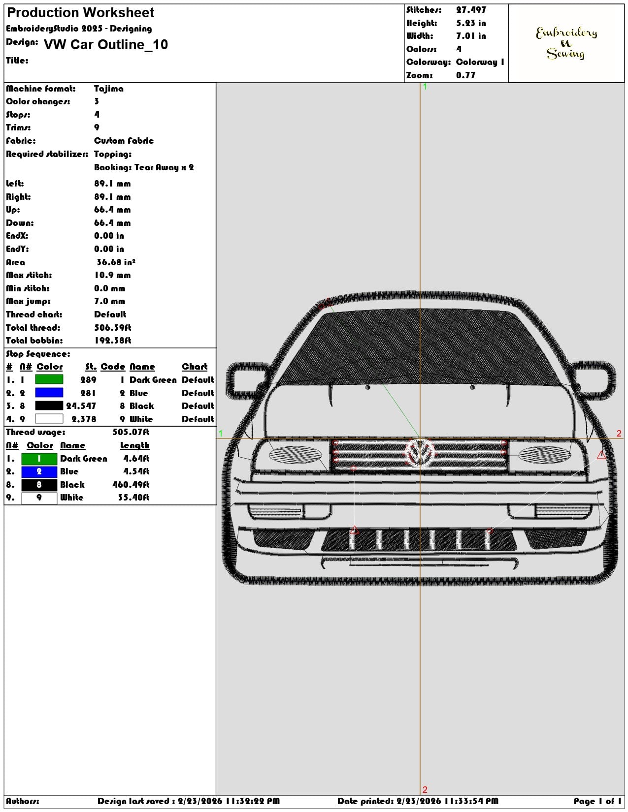 VW Car Outline    - Elegant embroidery design file-instant download — view 3