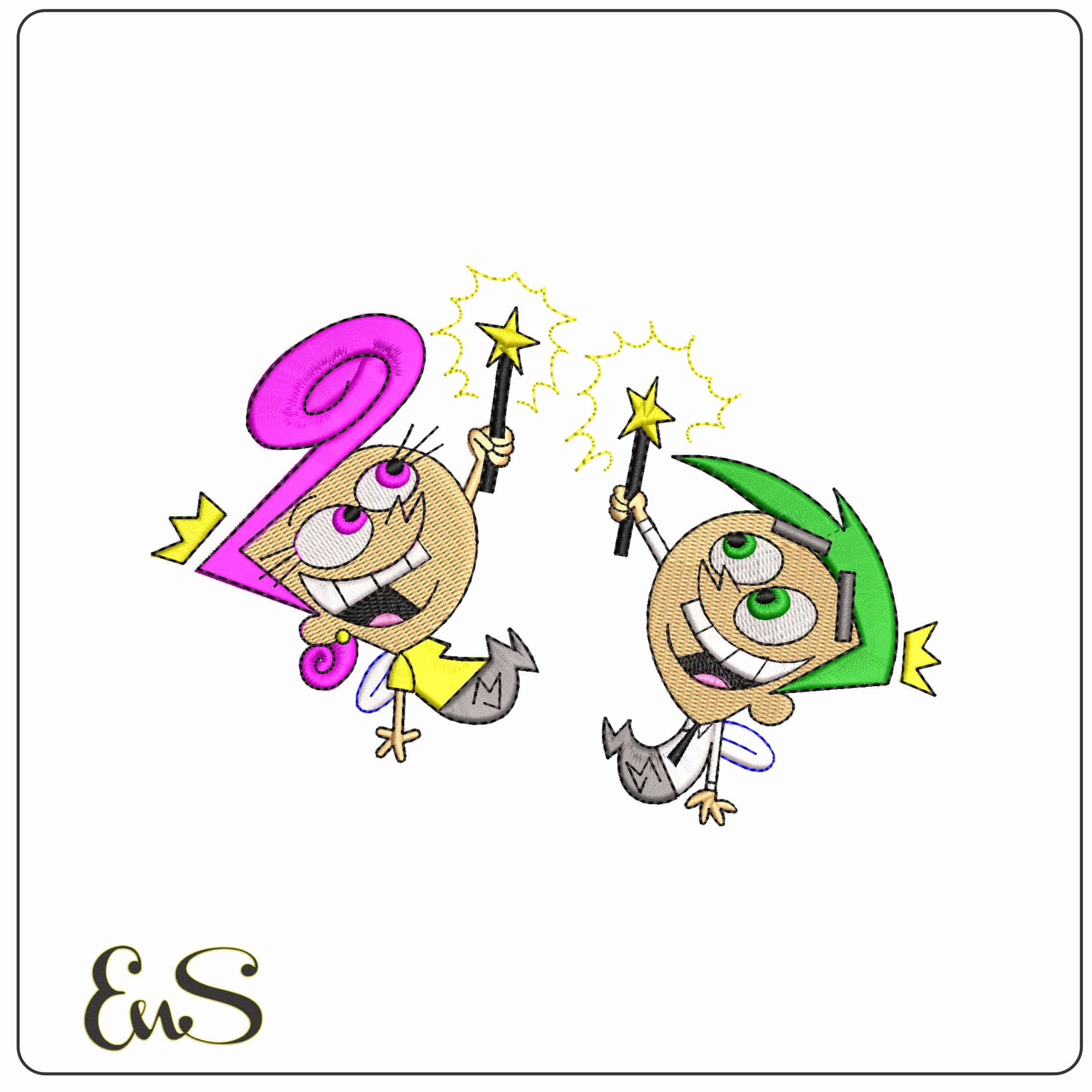 Wanda and Cosmo The Oddparents    - Elegant embroidery design file-instant download
