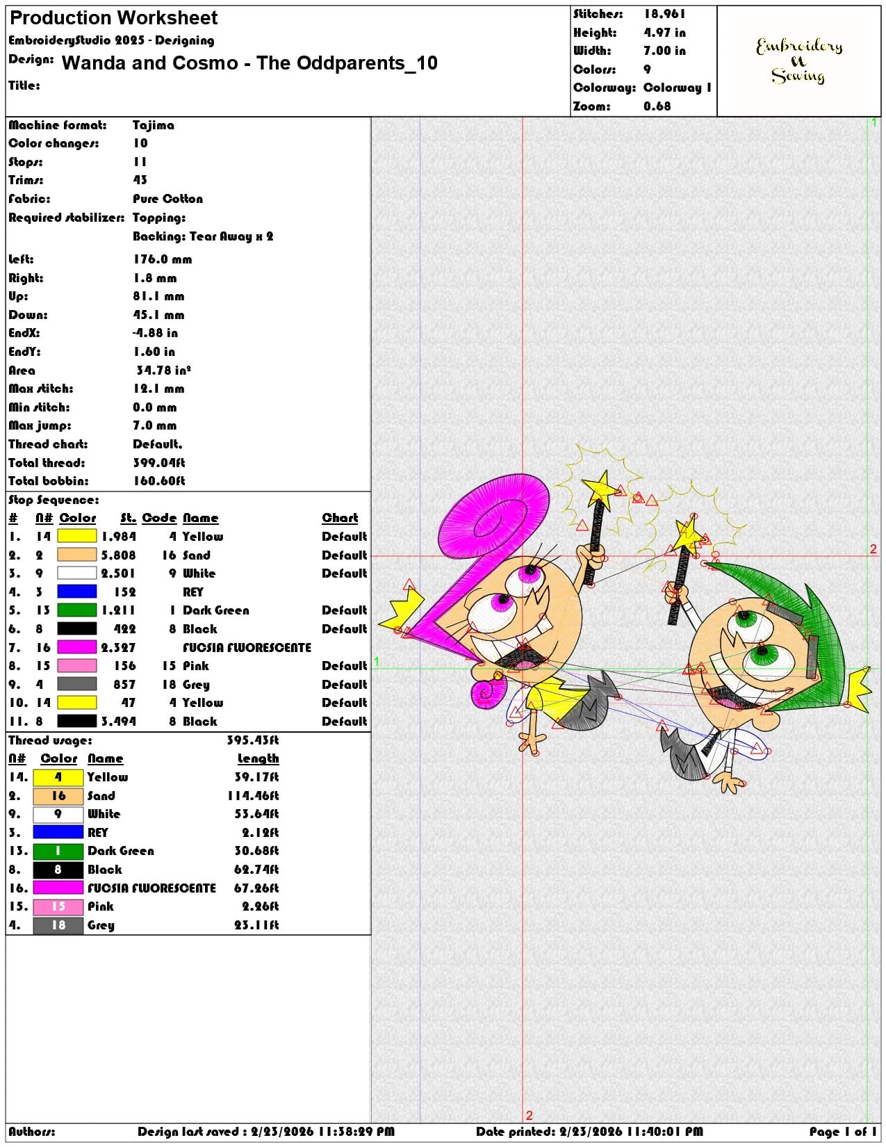 Wanda and Cosmo The Oddparents    - Elegant embroidery design file-instant download — view 3