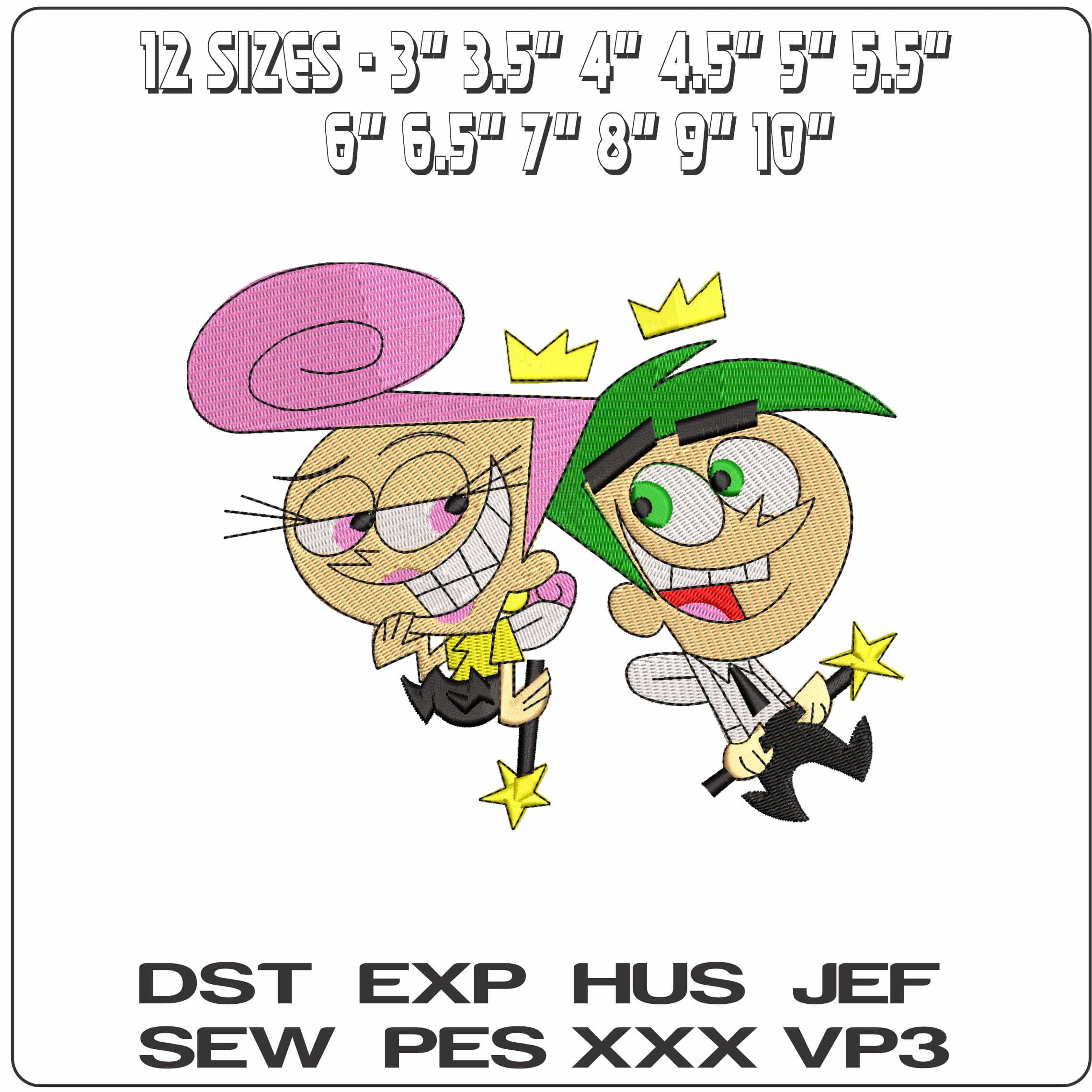 Wanda and Cosmo Happy The Oddparents    - Elegant embroidery design file-instant download — view 2