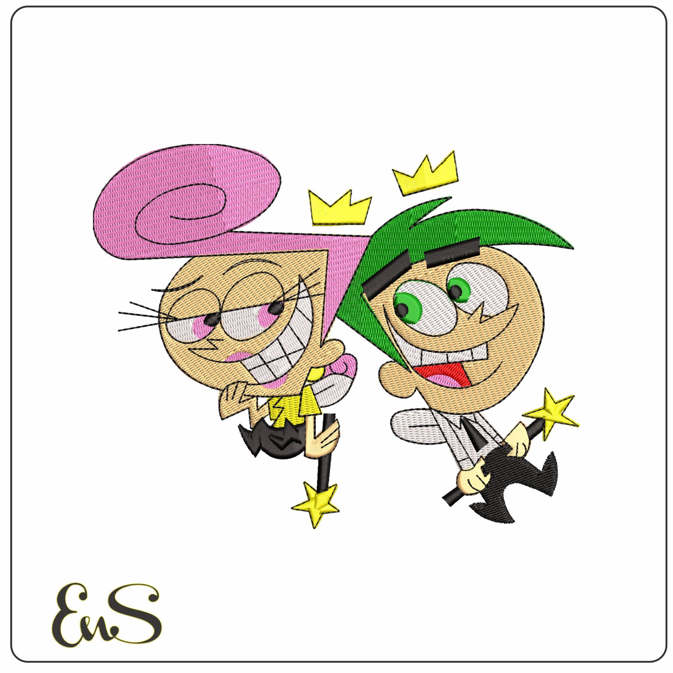 Wanda and Cosmo Happy The Oddparents    - Elegant embroidery design file-instant download