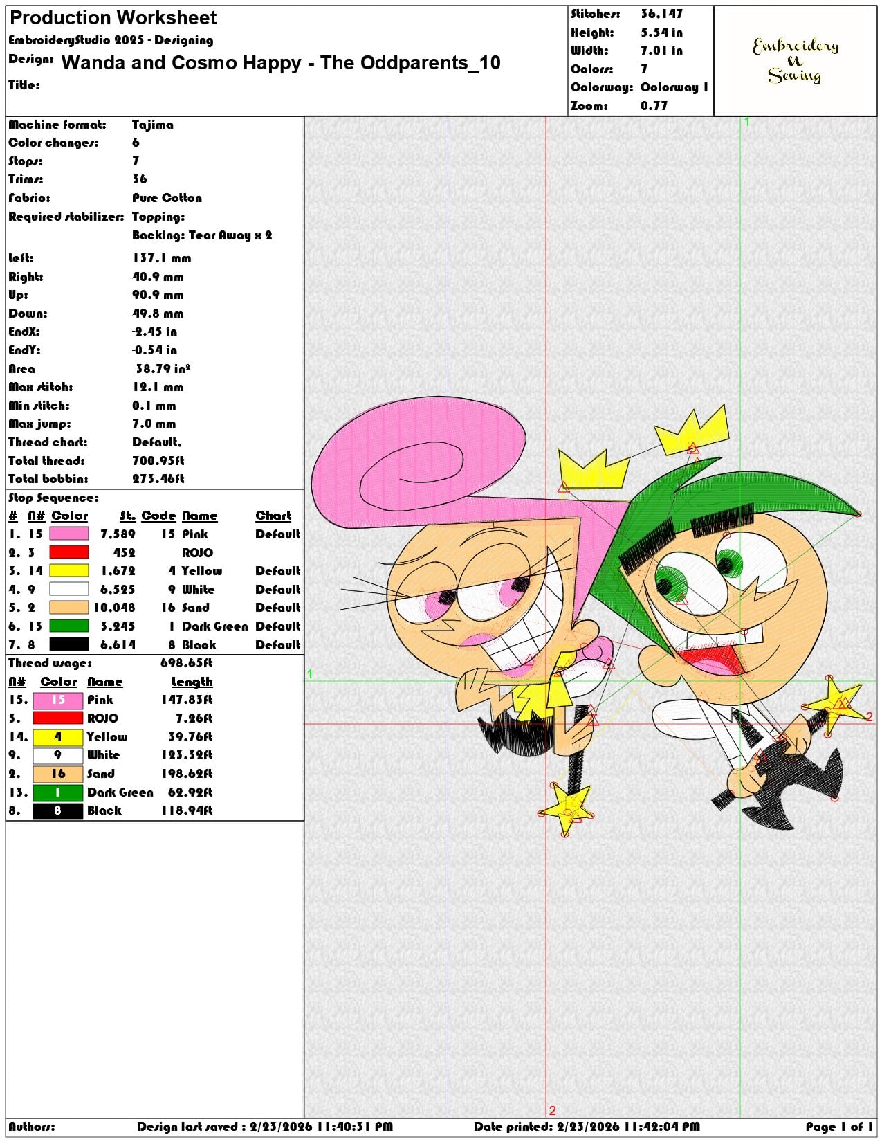 Wanda and Cosmo Happy The Oddparents    - Elegant embroidery design file-instant download — view 3