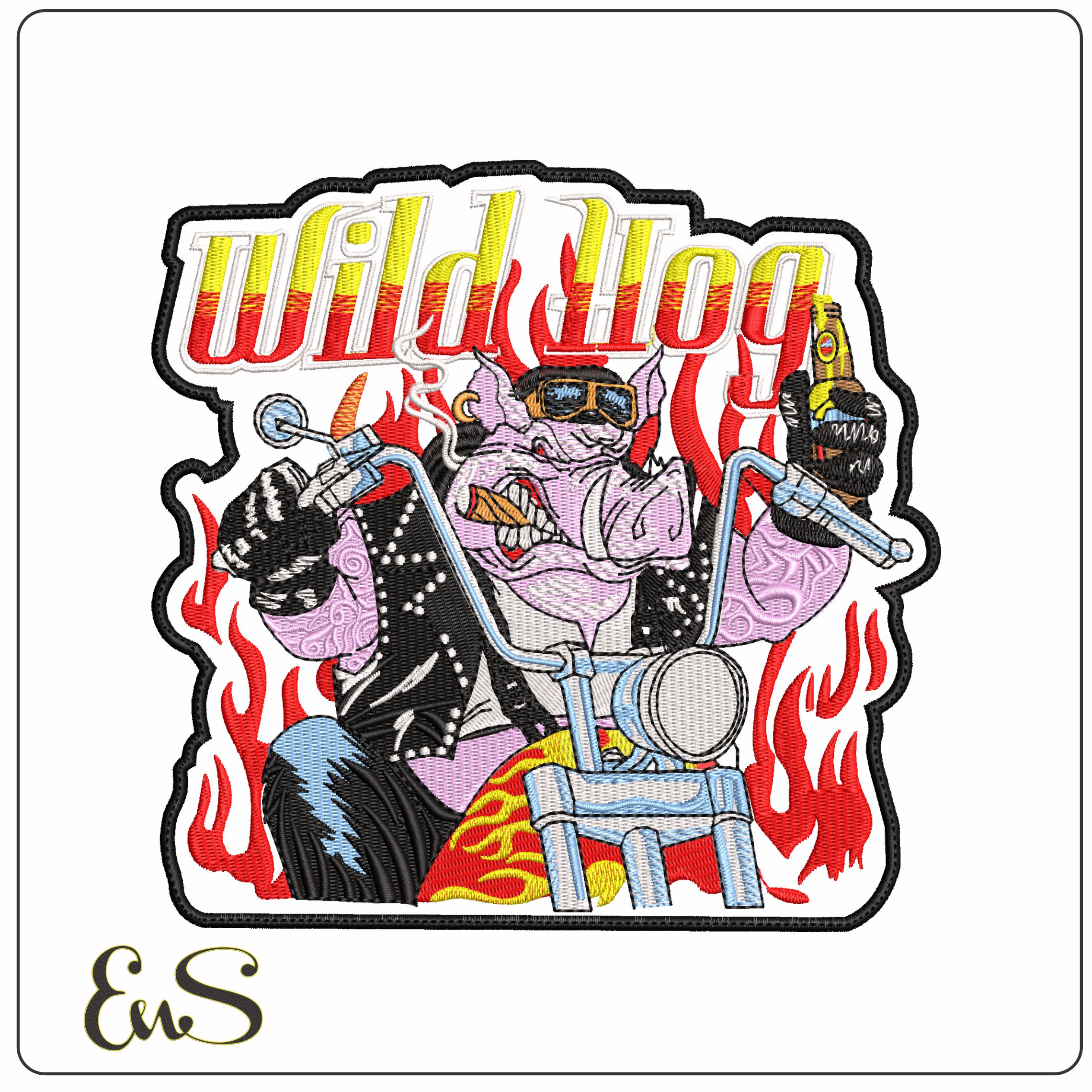 Wild Hog on a Bike  - Elegant embroidery design file-instant download