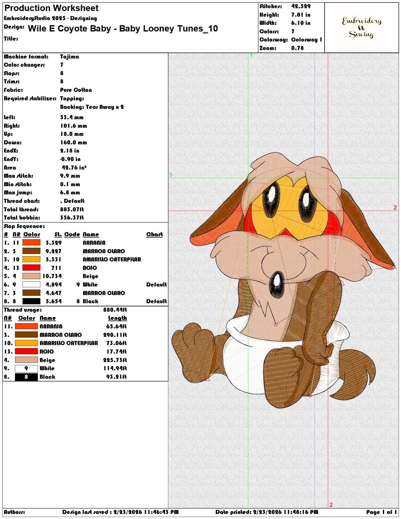 Wile E Coyote Baby Baby Looney Tunes  - Elegant embroidery design file-instant download — view 3