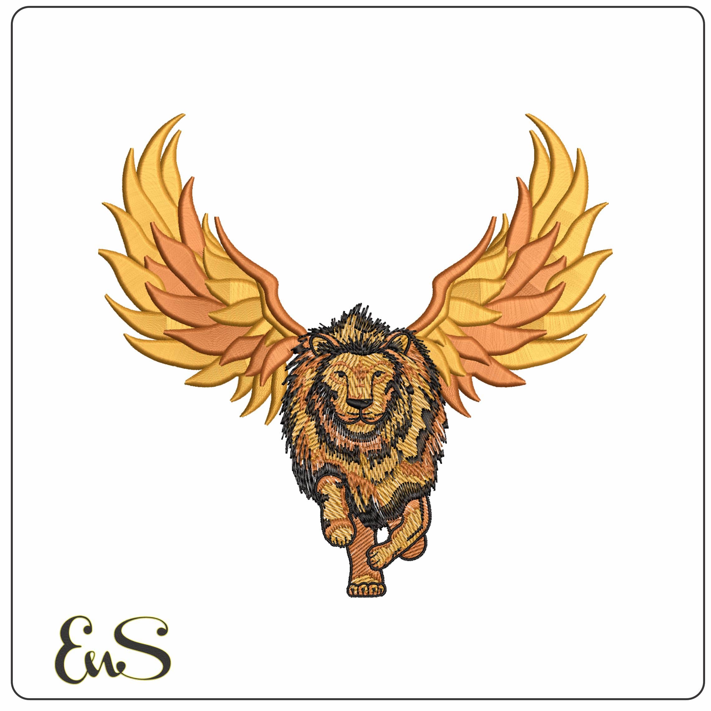 Winged Lion  - Elegant embroidery design file-instant download