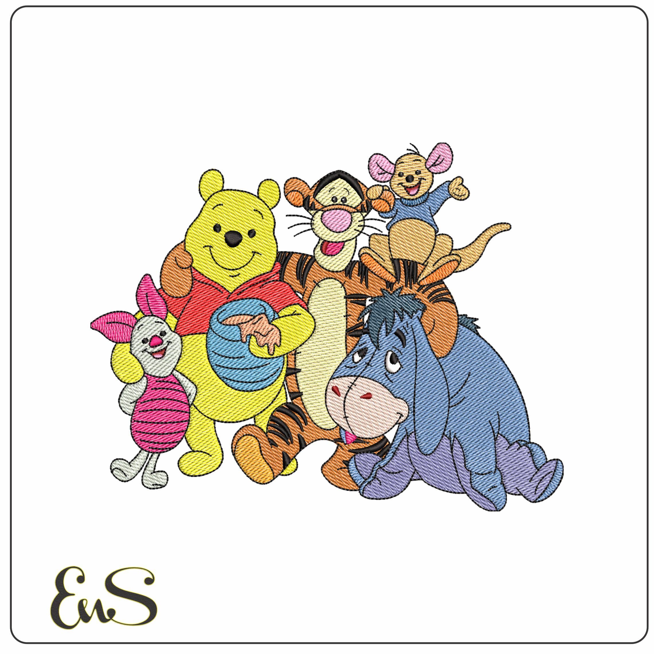 Winnie the Pooh and friends  - Elegant embroidery design file-instant download