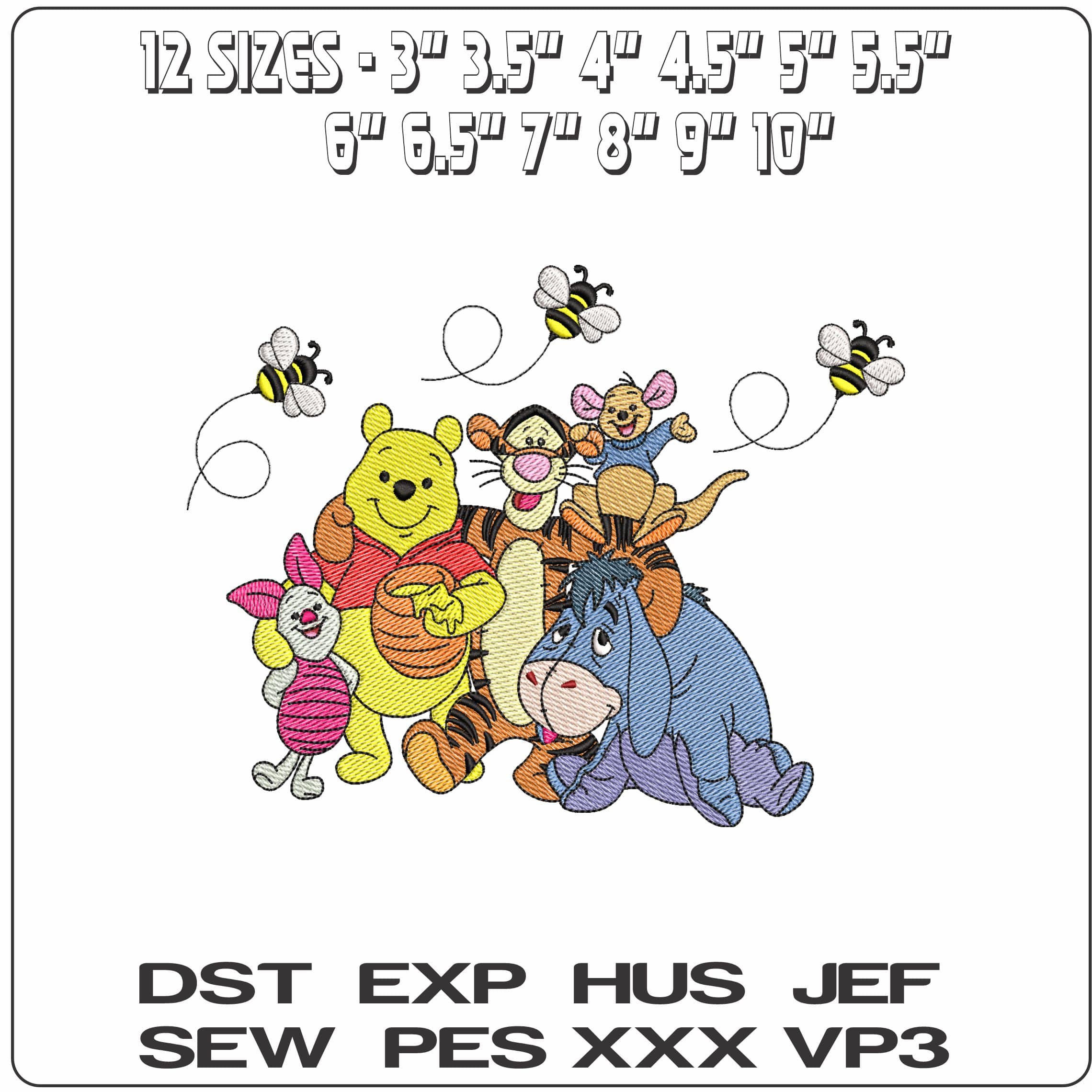 Winnie the Pooh and friends with Bees  - Elegant embroidery design file-instant download — view 2