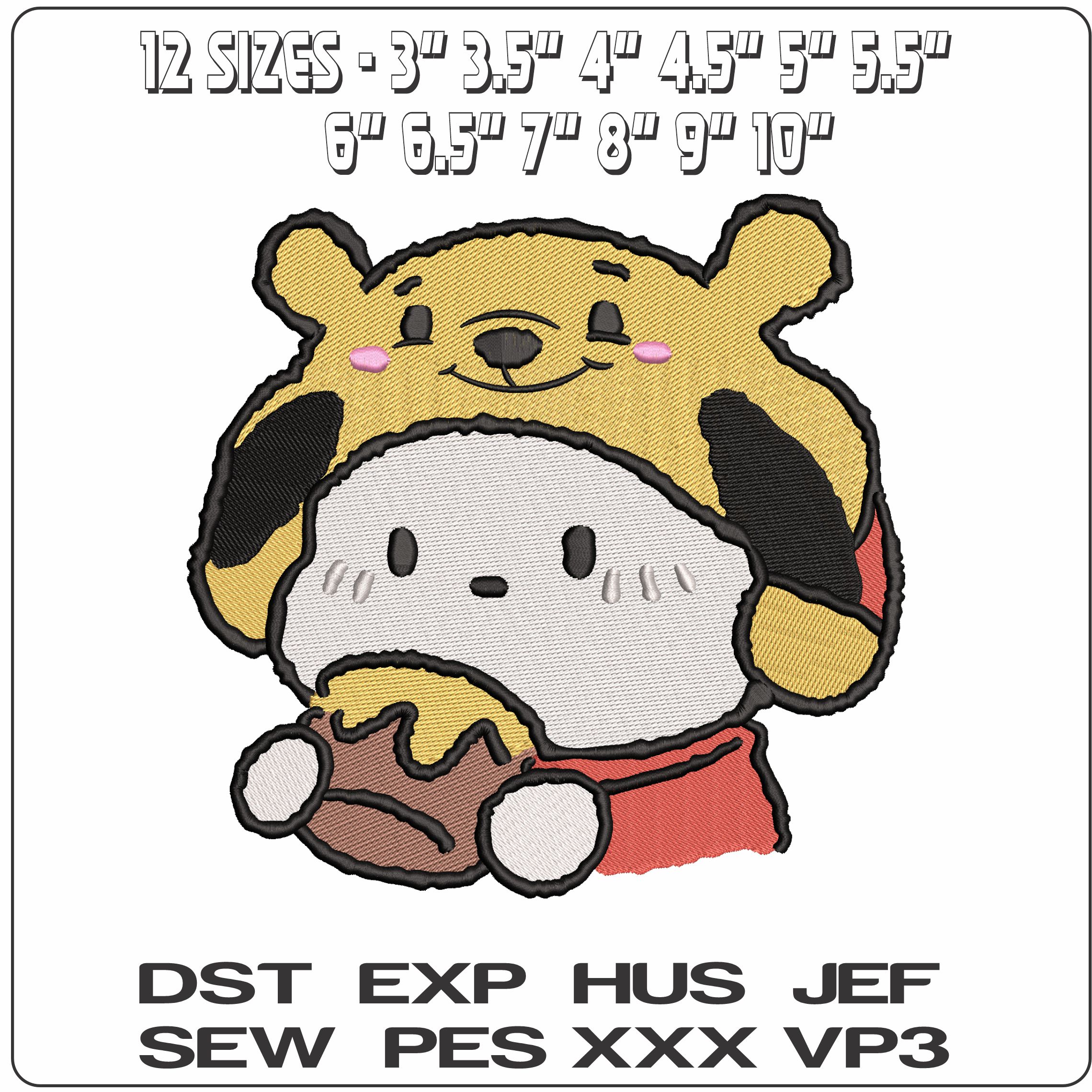 Winnie the Pooh Hello Kitty Outfit  - Elegant embroidery design file-instant download — view 2