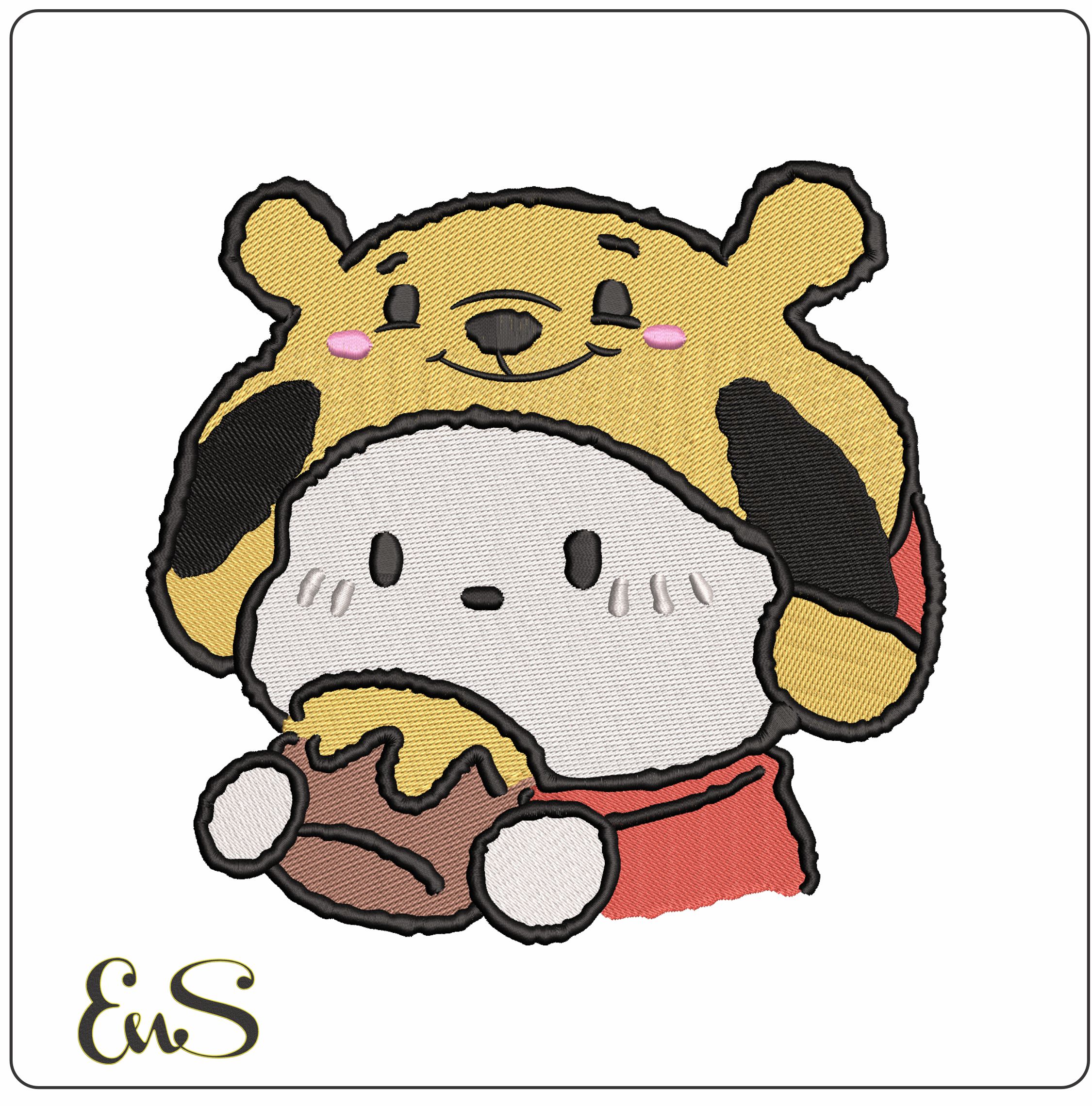 Winnie the Pooh Hello Kitty Outfit  - Elegant embroidery design file-instant download