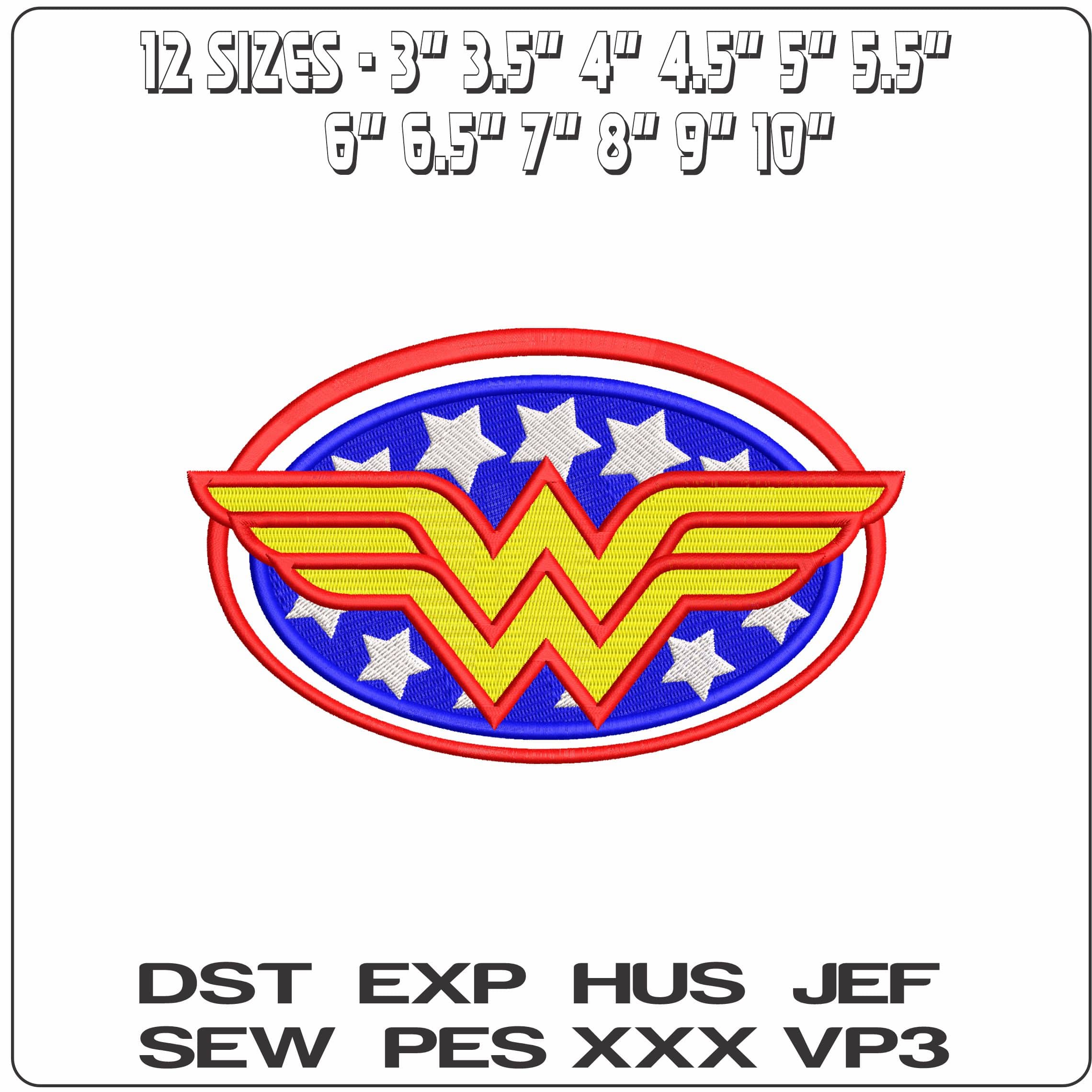 Wonder Woman Logo Red white and Blue DC Comic  - Elegant embroidery design file-instant download — view 2