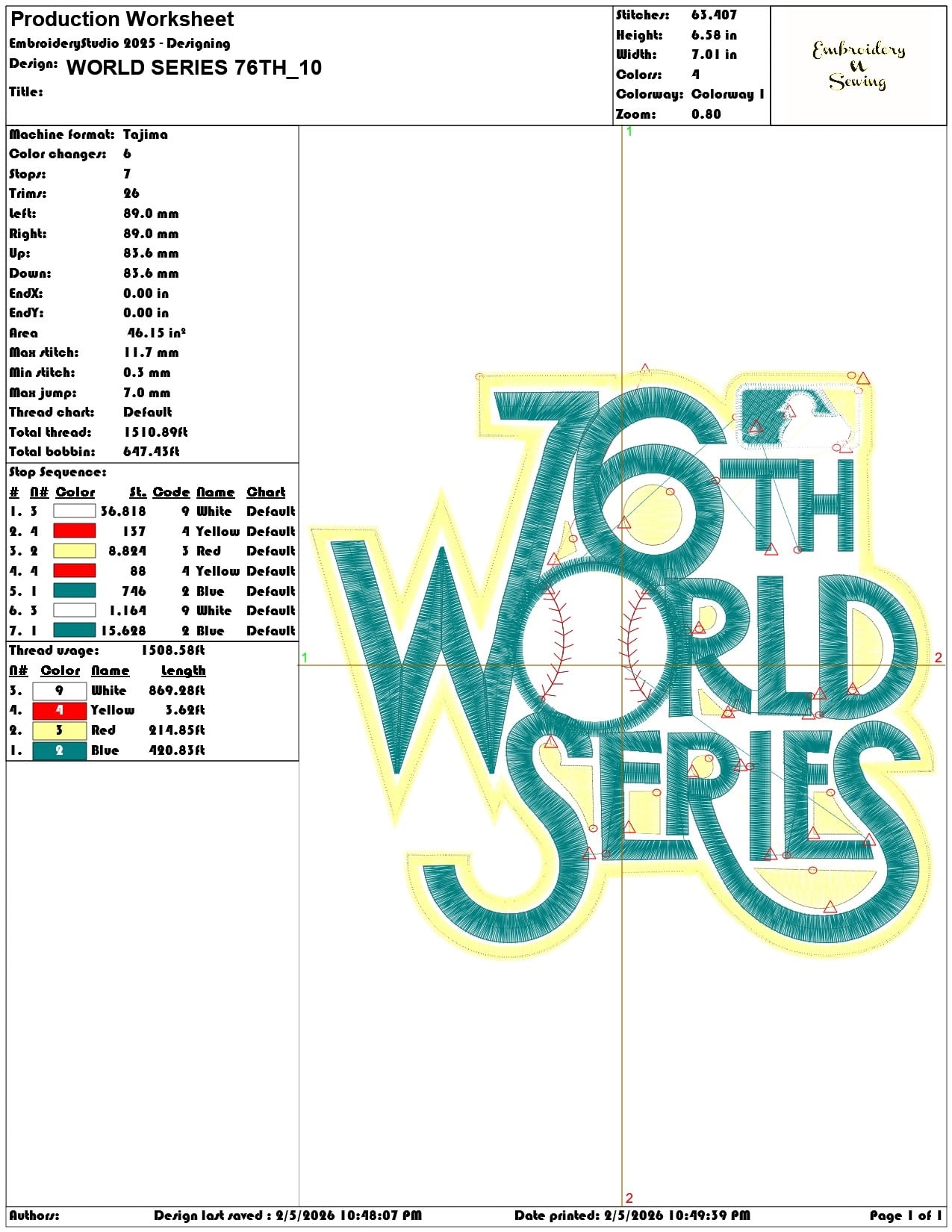 WORLD SERIES 76TH  - Elegant embroidery design file-instant download — view 3
