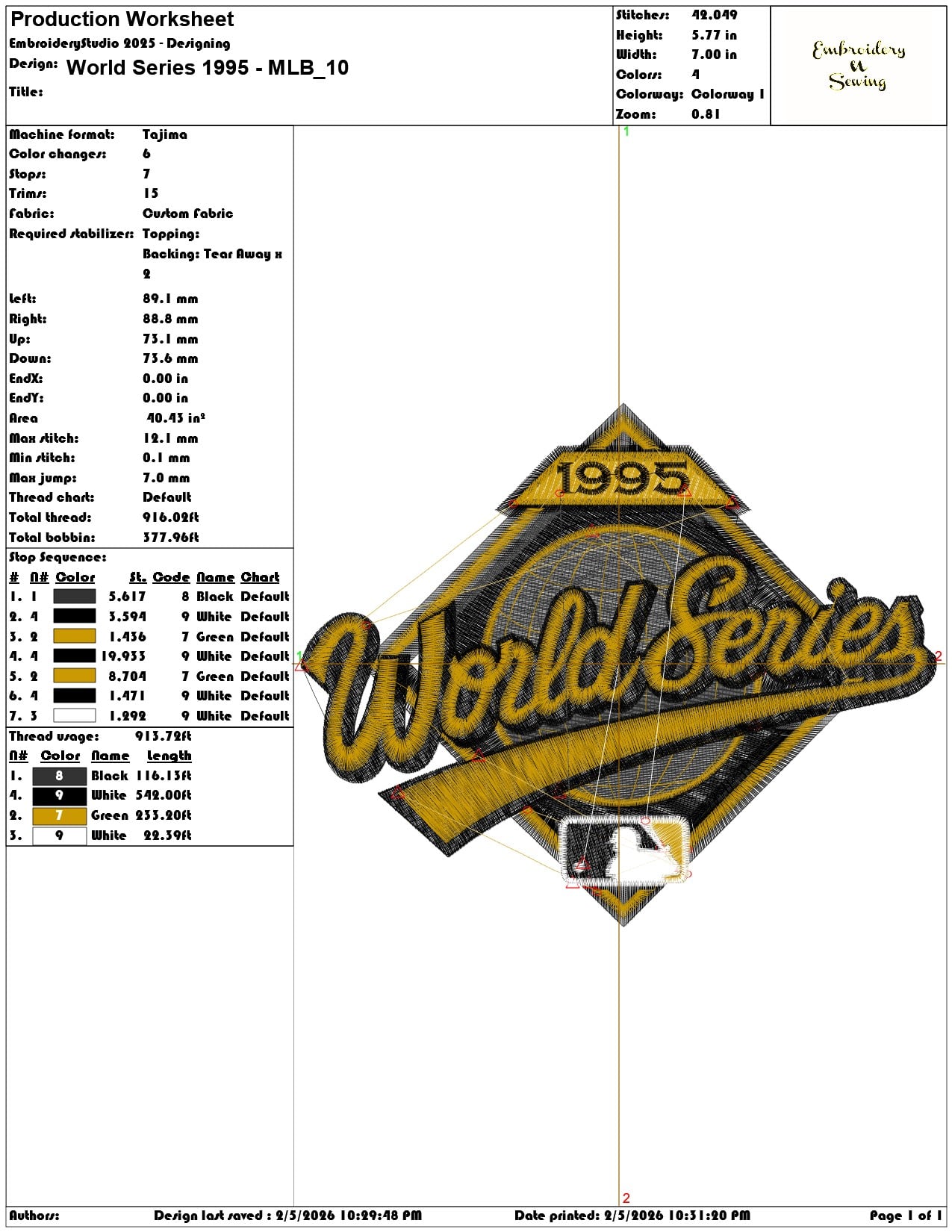 World Series 1995 MLB  - Elegant embroidery design file-instant download — view 3