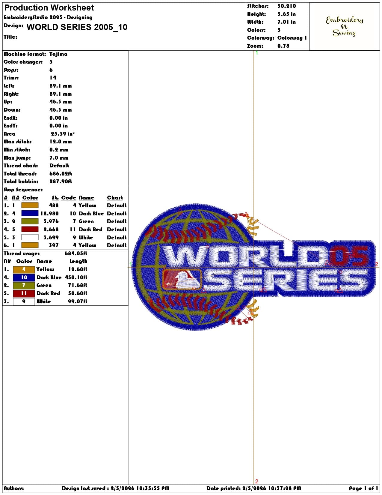 WORLD SERIES 2005   - Elegant embroidery design file-instant download — view 3