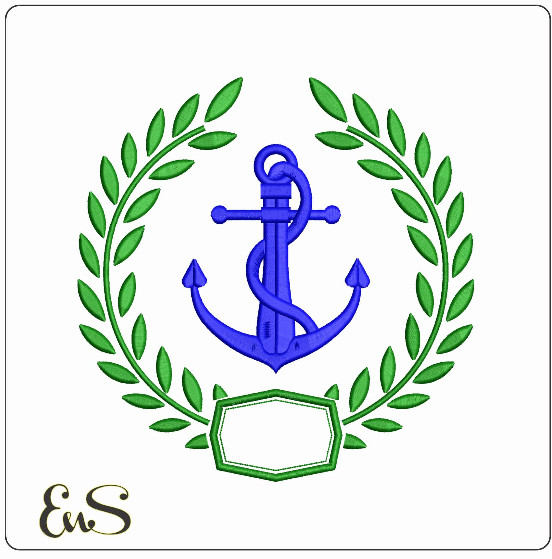 Wreath with Anchor Rope   - Elegant embroidery design file-instant download