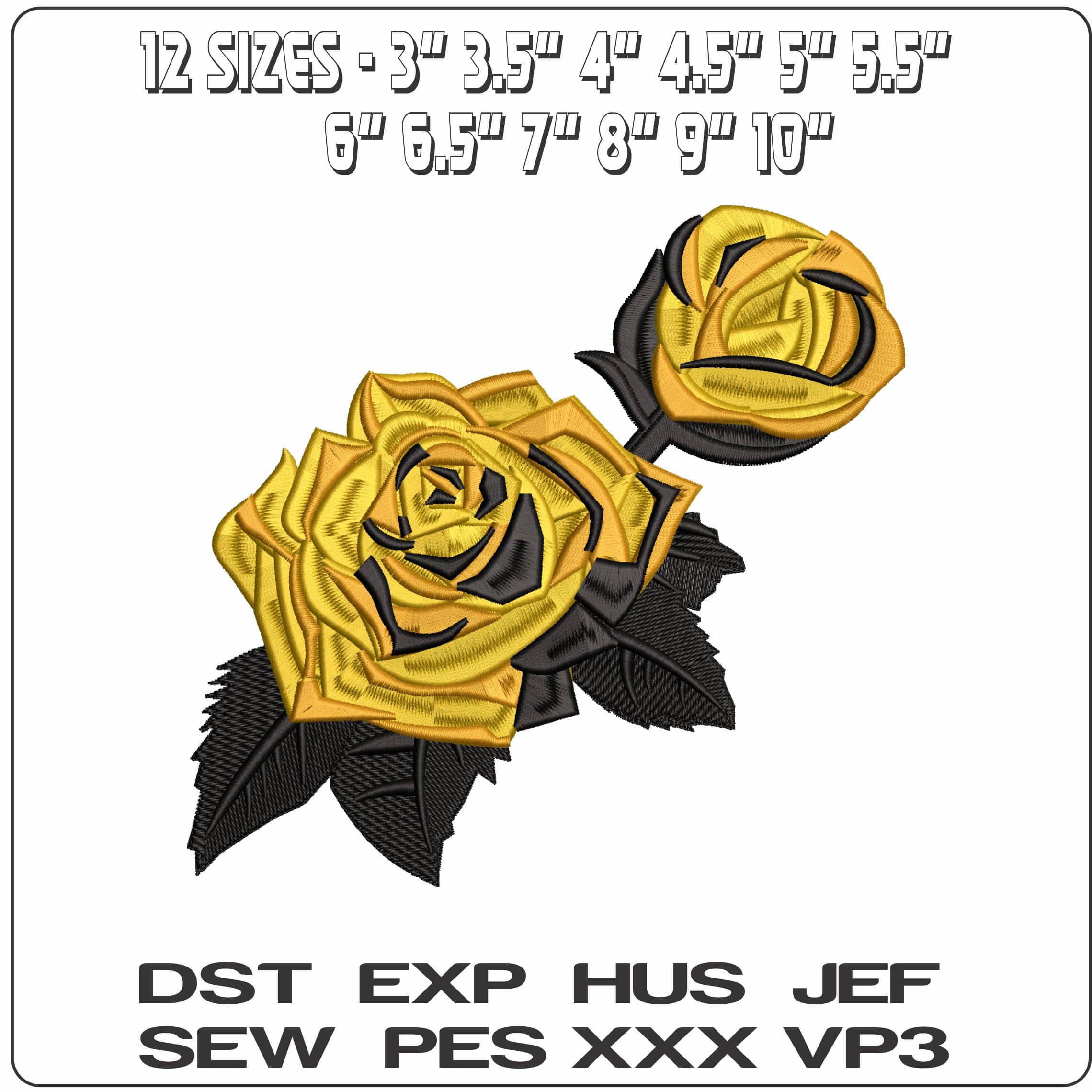 Yellow Black Roses   - Elegant embroidery design file-instant download — view 2