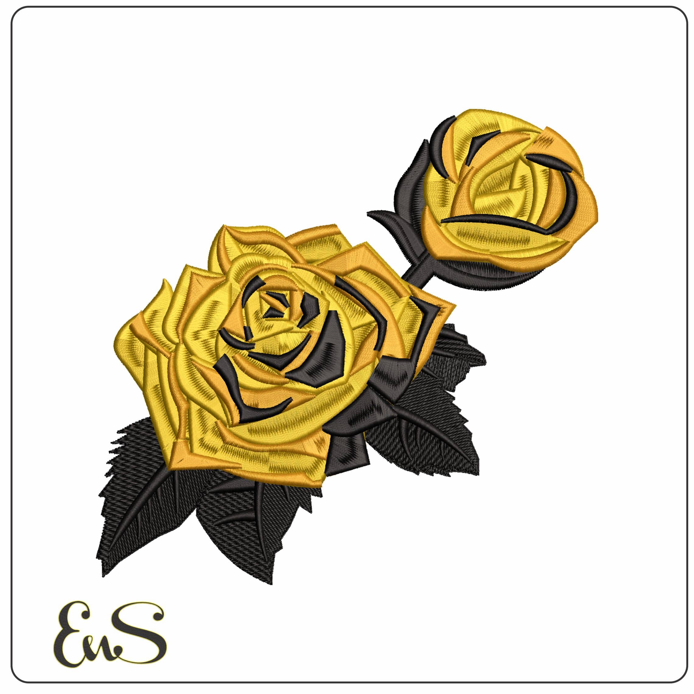 Yellow Black Roses   - Elegant embroidery design file-instant download