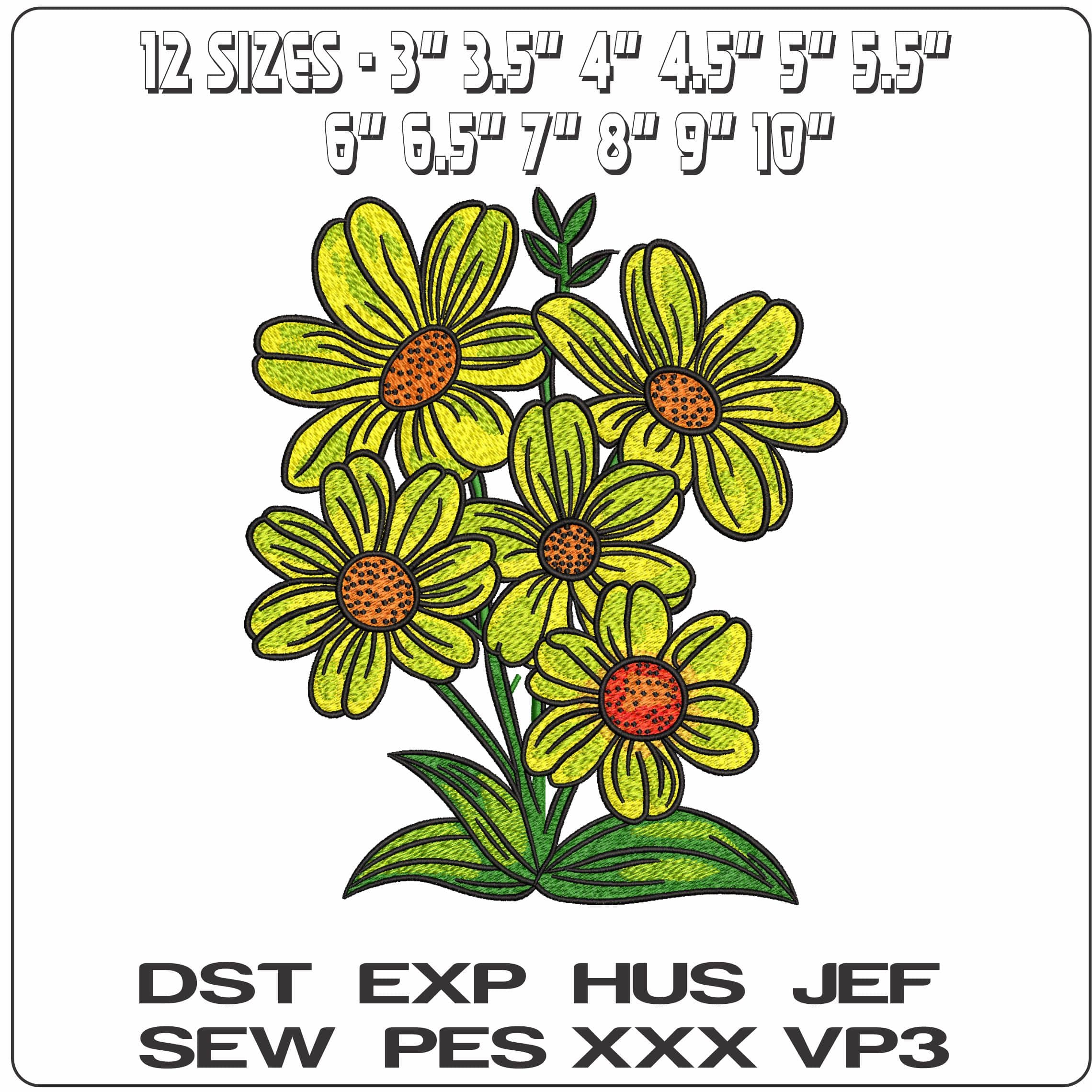 Yellow Sun Flowers   - Elegant embroidery design file-instant download — view 2