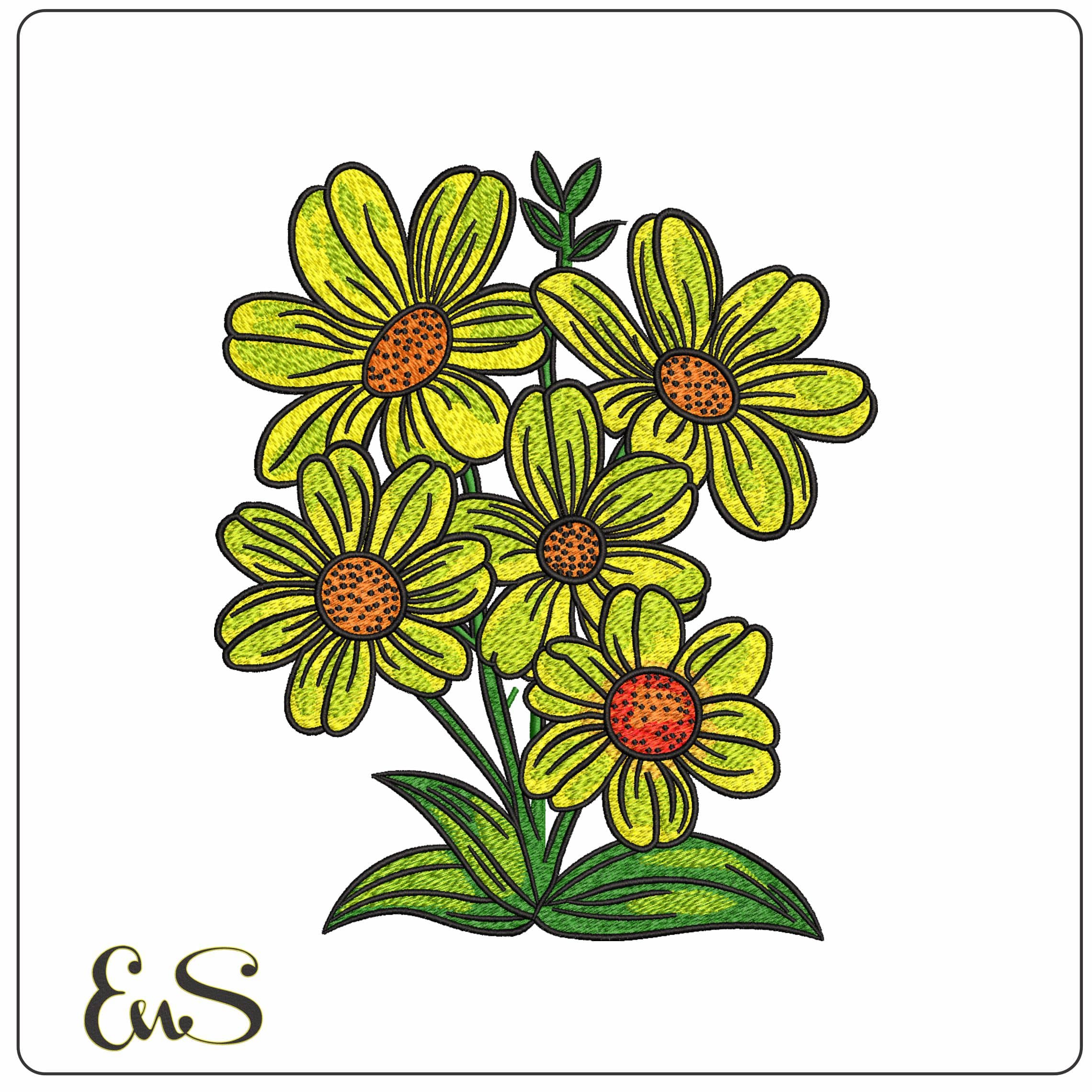 Yellow Sun Flowers   - Elegant embroidery design file-instant download
