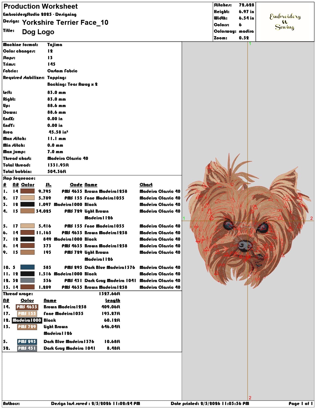 Yorkshire Terrier Face   - Elegant embroidery design file-instant download — view 3