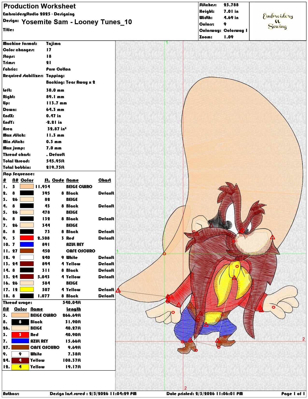 Yosemite Sam Looney Tunes   - Elegant embroidery design file-instant download — view 3