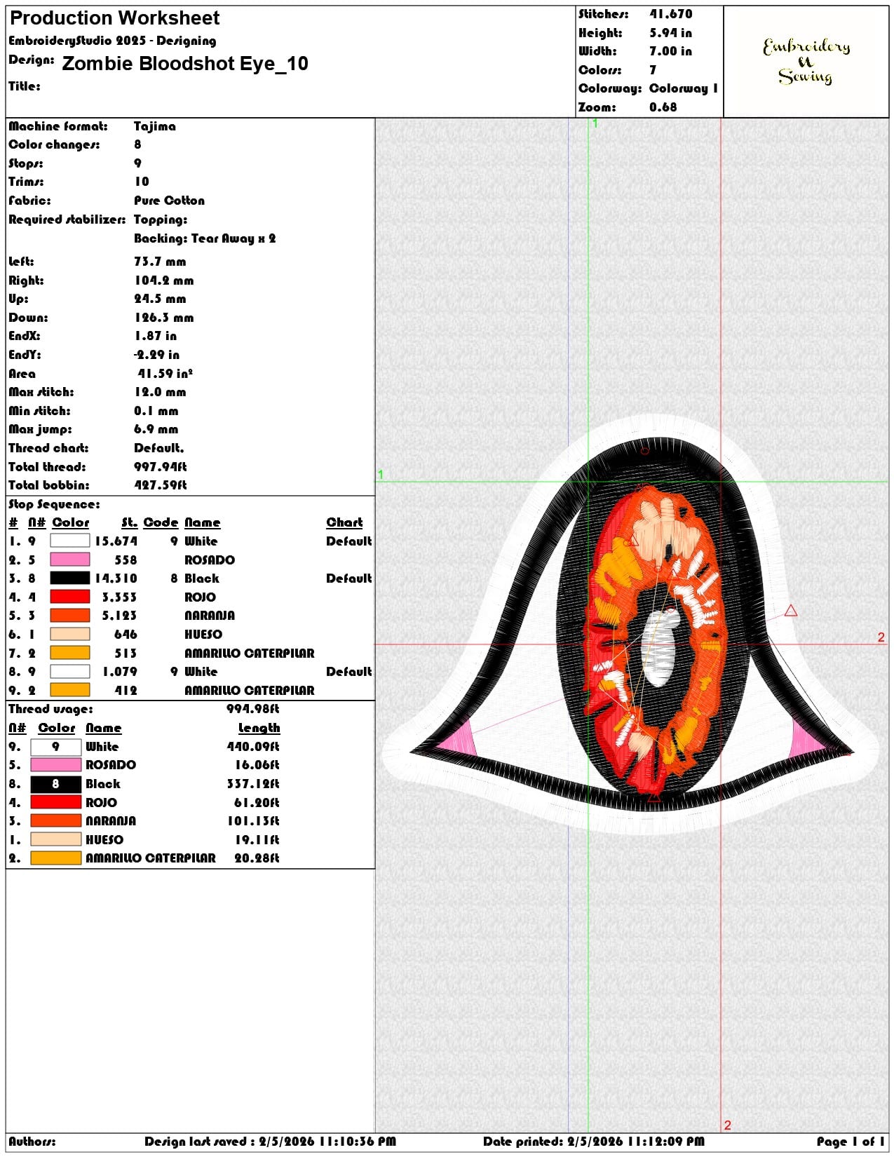 Zombie Bloodshot Eye   - Elegant embroidery design file-instant download — view 3