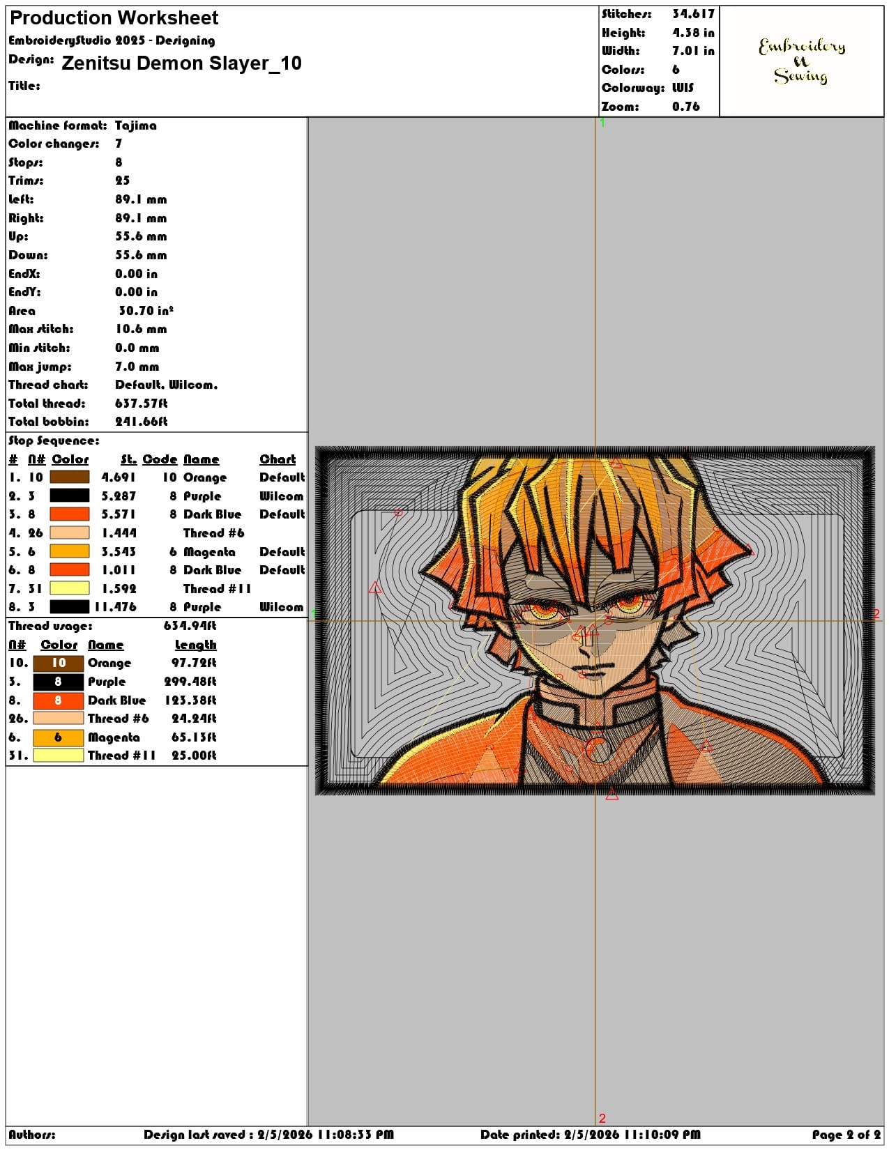 Zenitsu Demon Slayer   - Elegant embroidery design file-instant download — view 4