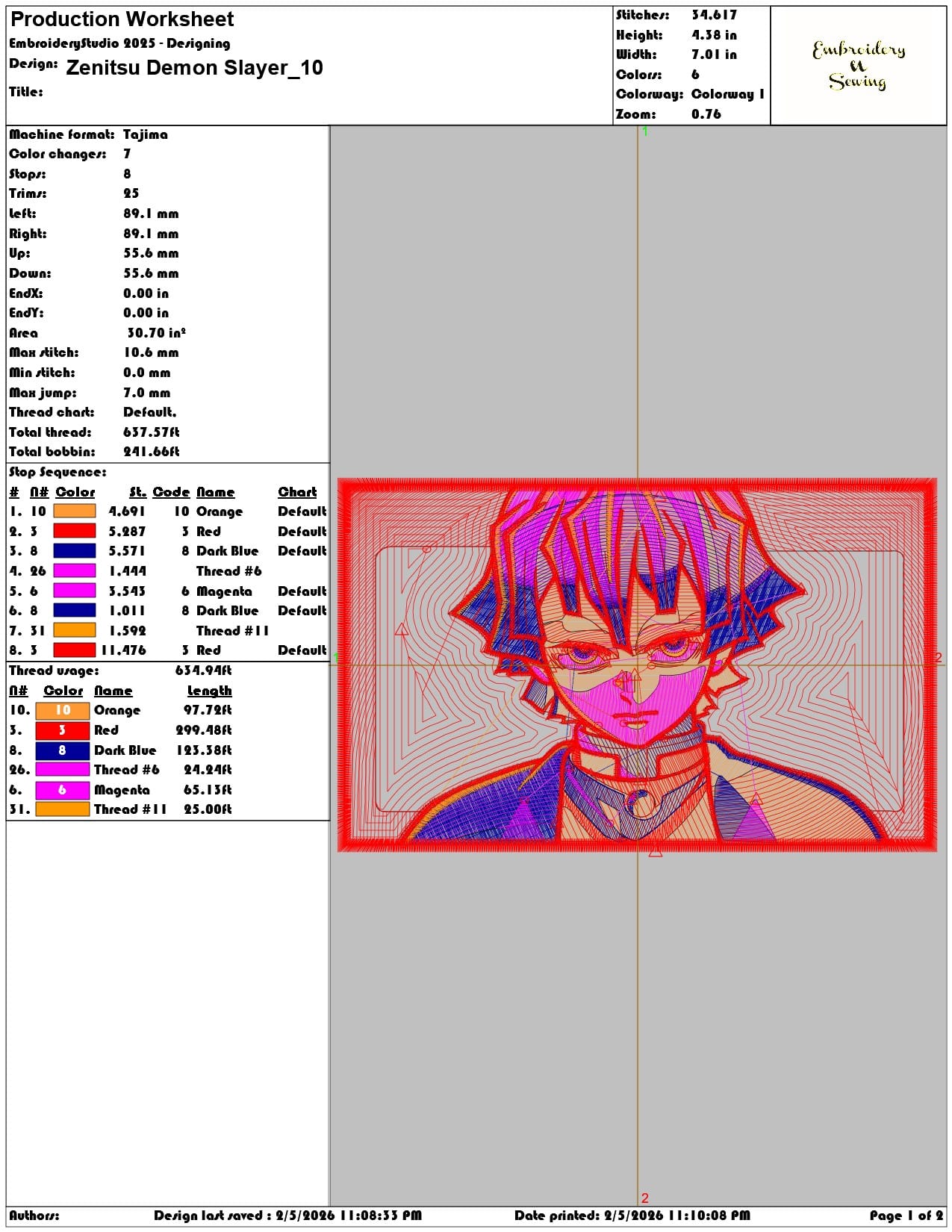 Zenitsu Demon Slayer   - Elegant embroidery design file-instant download — view 3