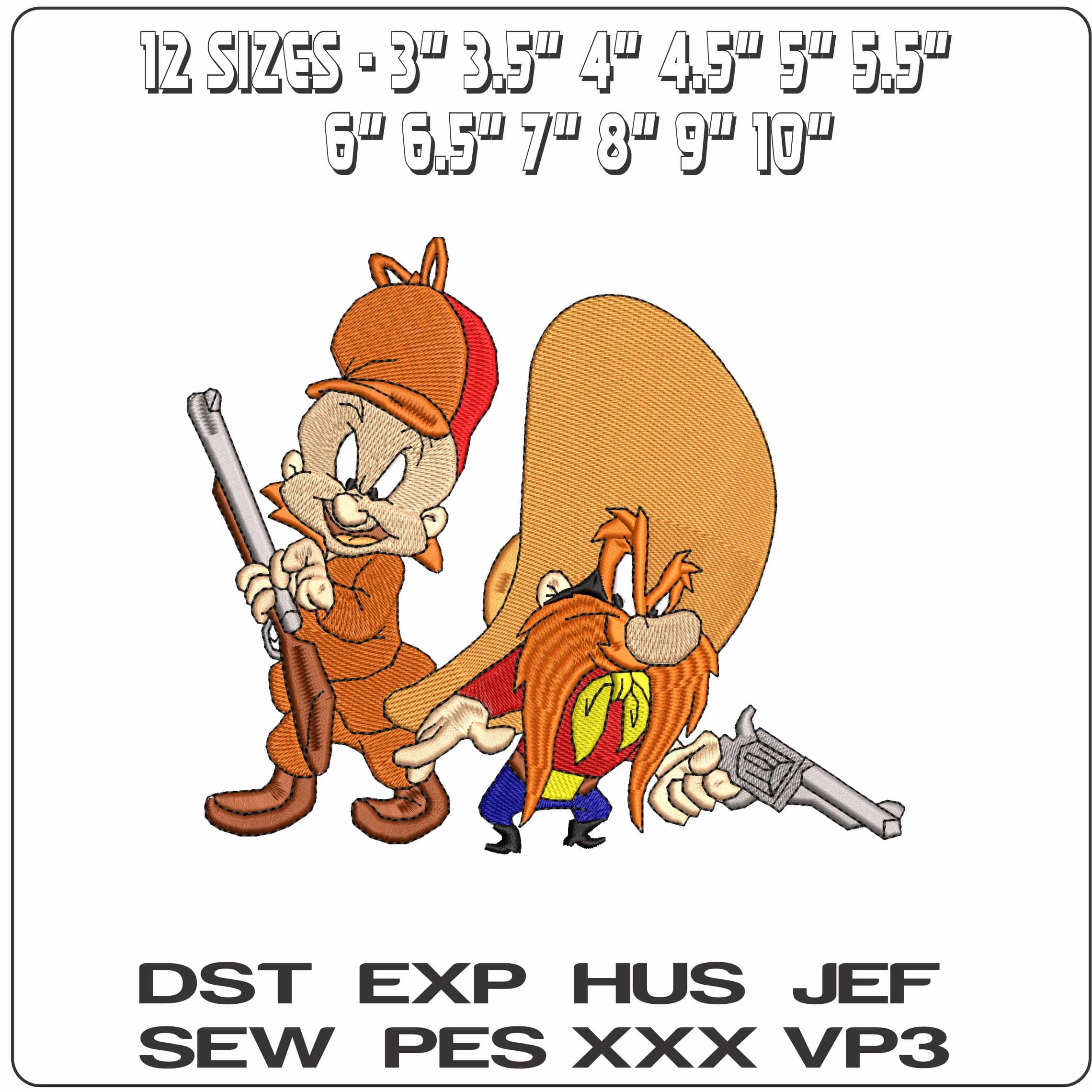 Yosemite Sam and Elmer Fudd with Guns Looney Tunes   - Elegant embroidery design file-instant download — view 2