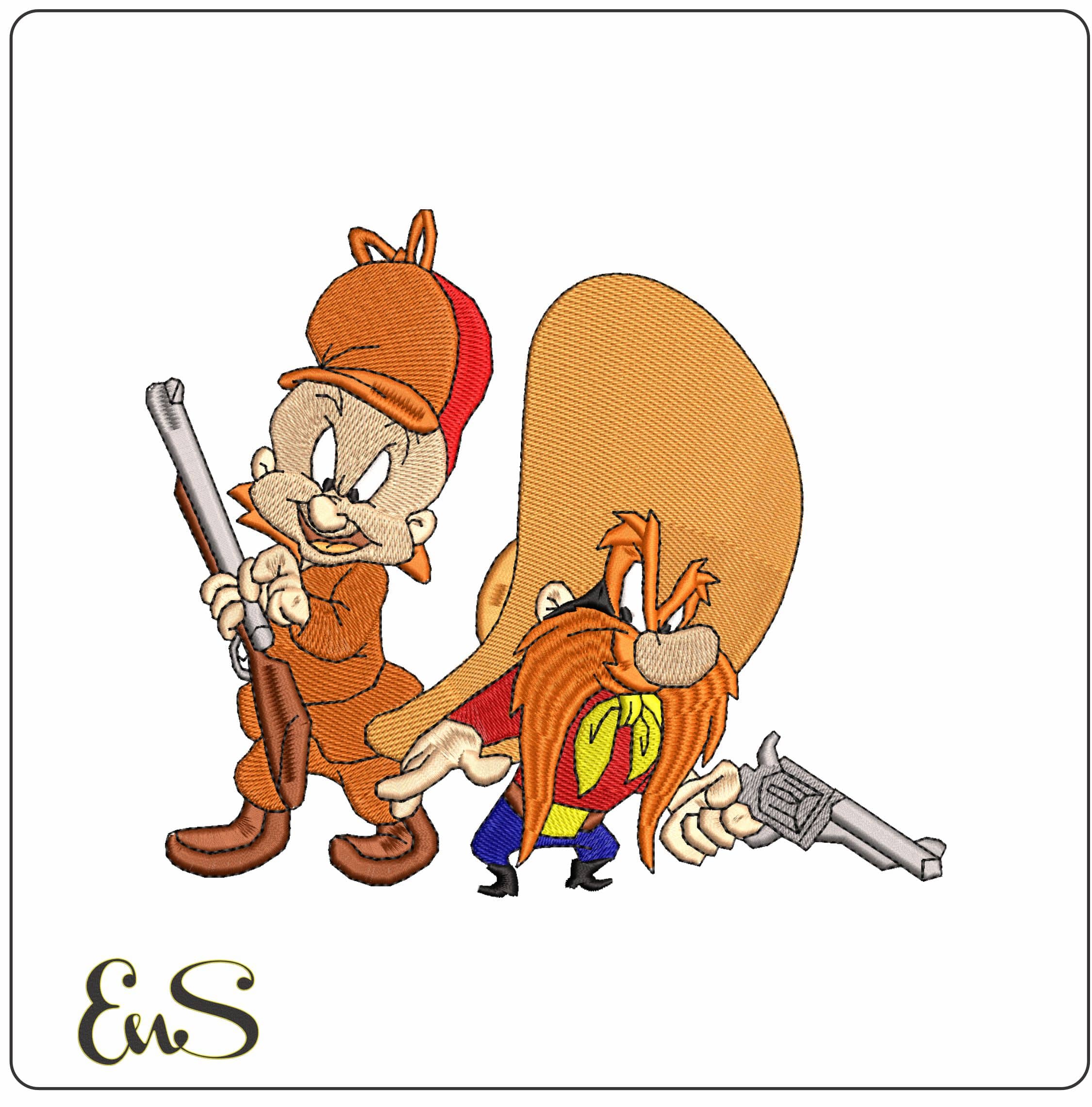 Yosemite Sam and Elmer Fudd with Guns Looney Tunes   - Elegant embroidery design file-instant download