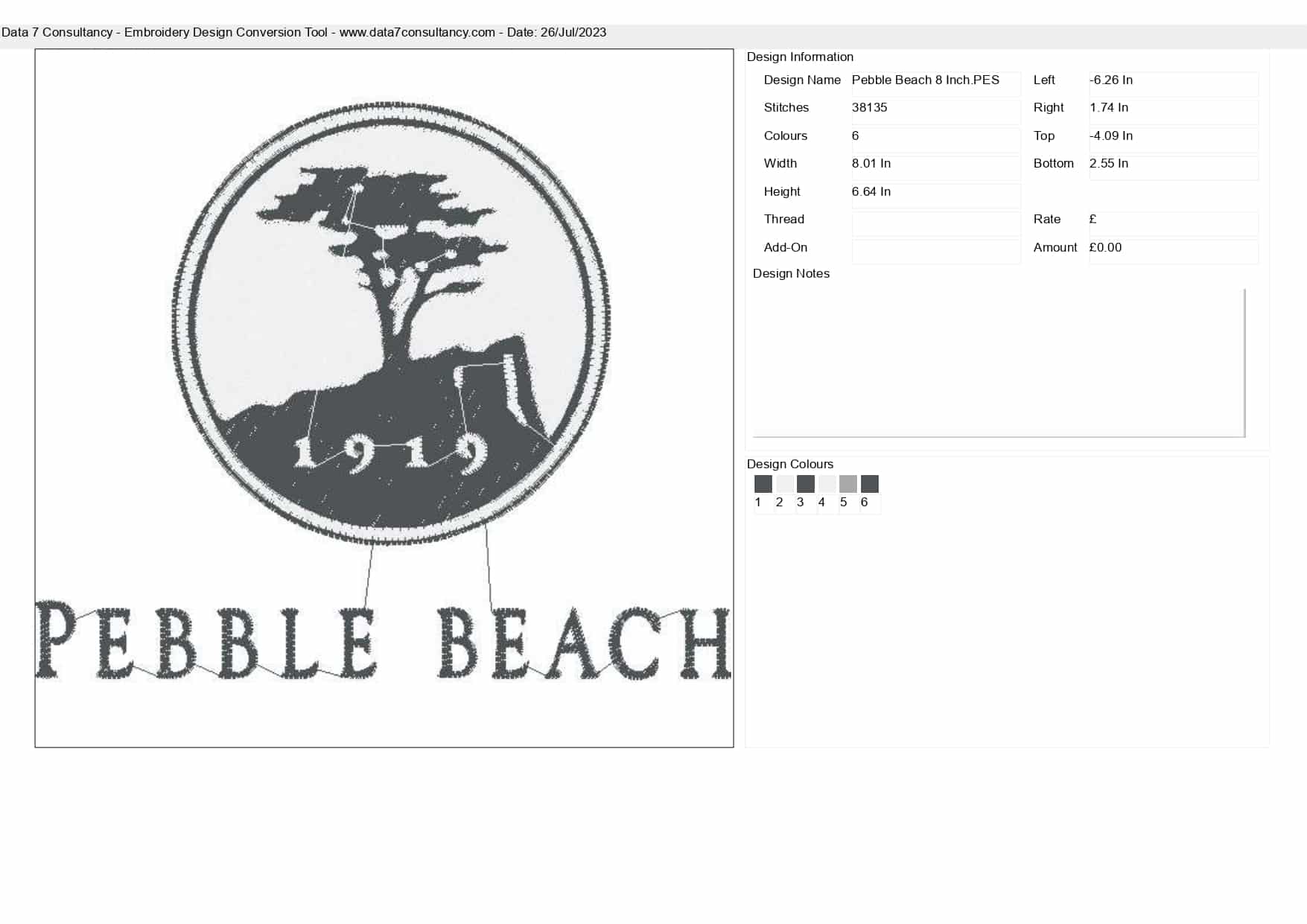 Pebble Beach Golf embroidery design - Golf course Logo design machine pattern Sports embroidery file instant download in a frame — view 2