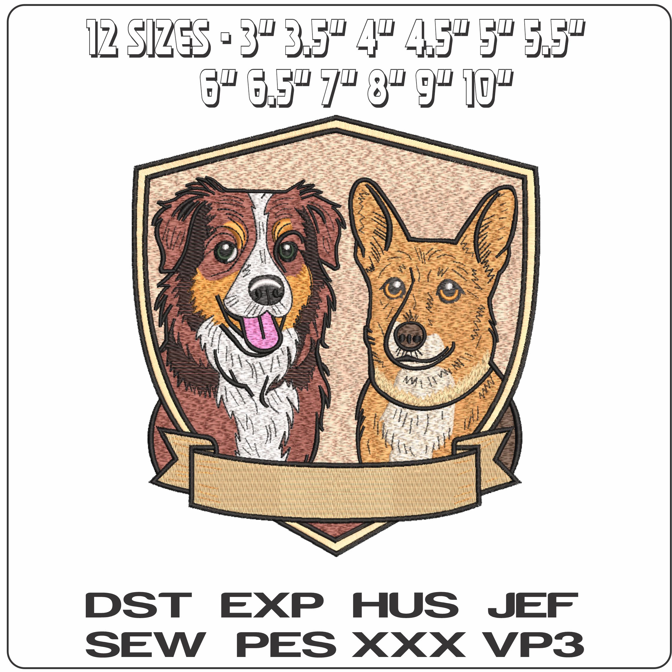 2 Cute dogs Patch   - Elegant embroidery design file-instant download — view 2