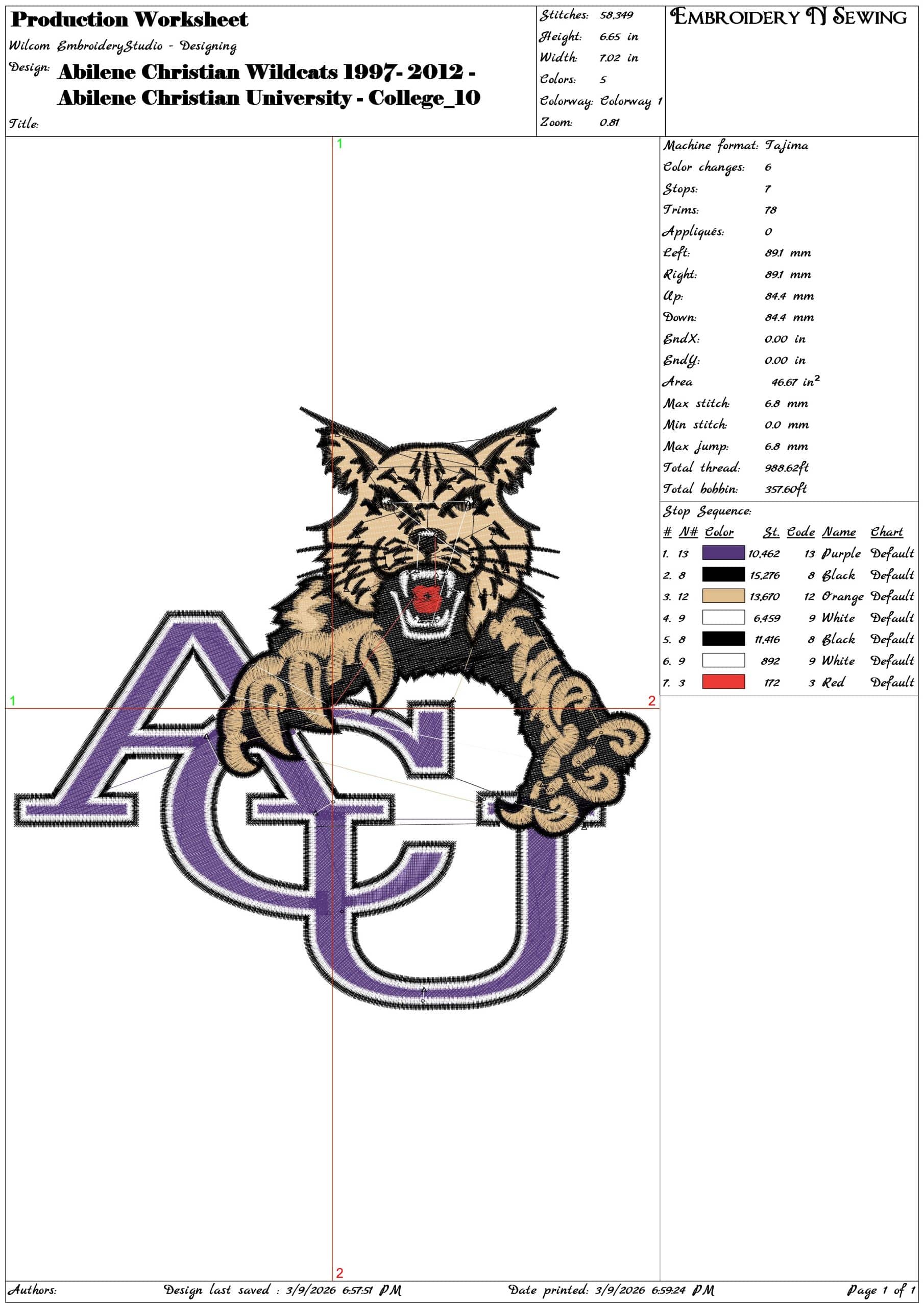 Abilene Christian Wildcats 1997 2012  Christian University College   - Elegant embroidery design file-instant download — view 3