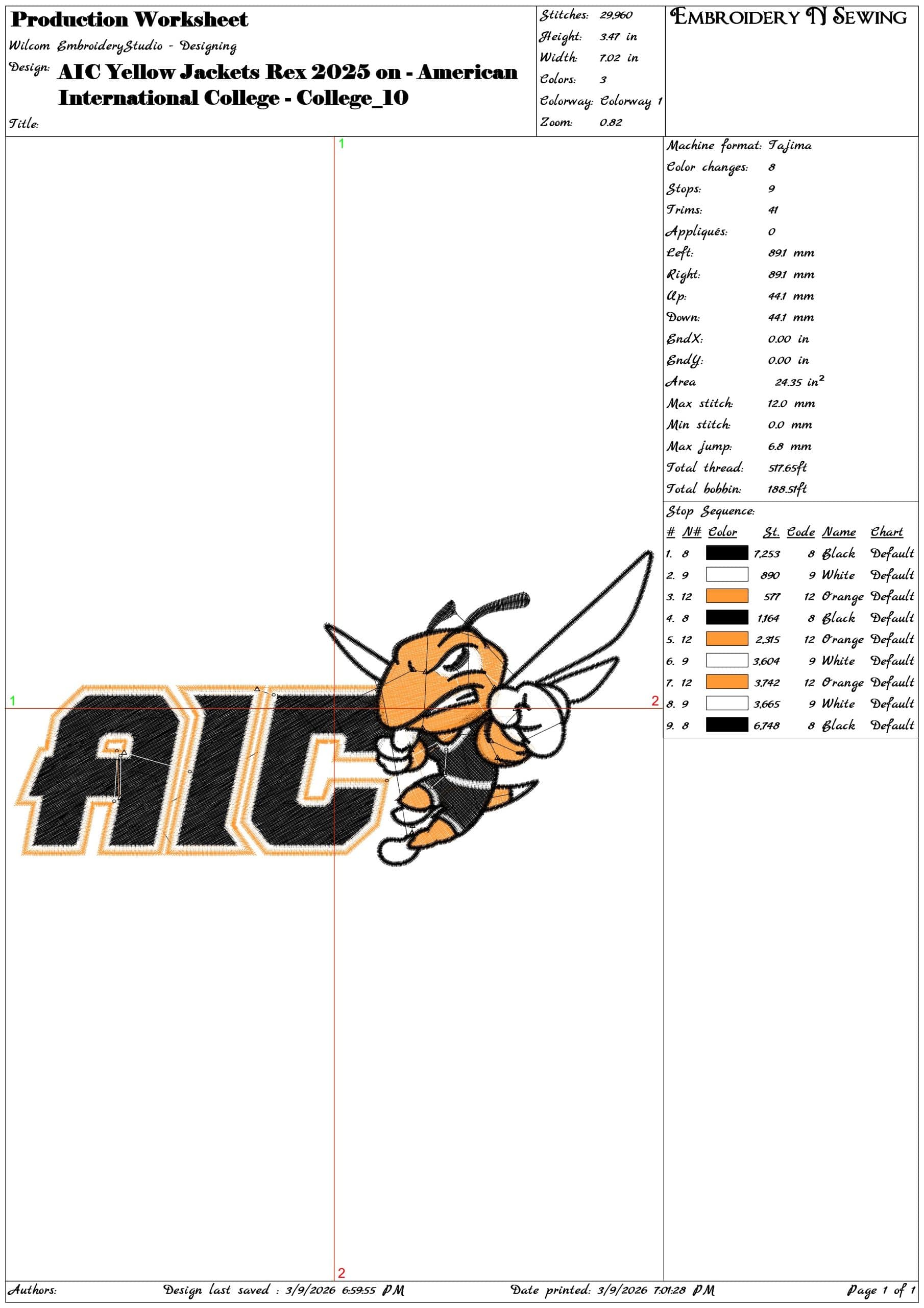AIC Yellow Jackets Rex 2025 on American International College    - Elegant embroidery design file-instant download — view 3