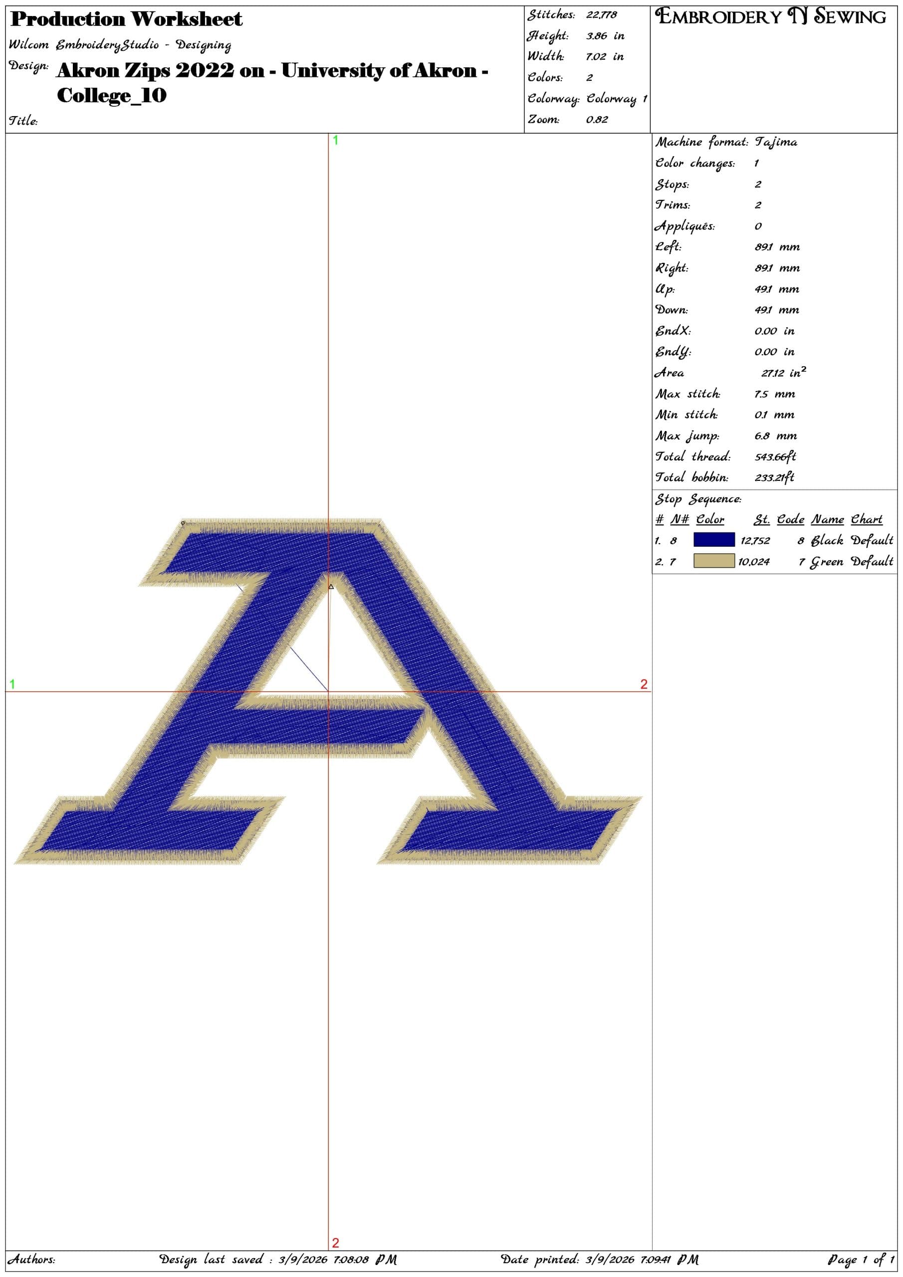 Akron Zips 2022 on University of Akron College    - Elegant embroidery design file-instant download — view 3