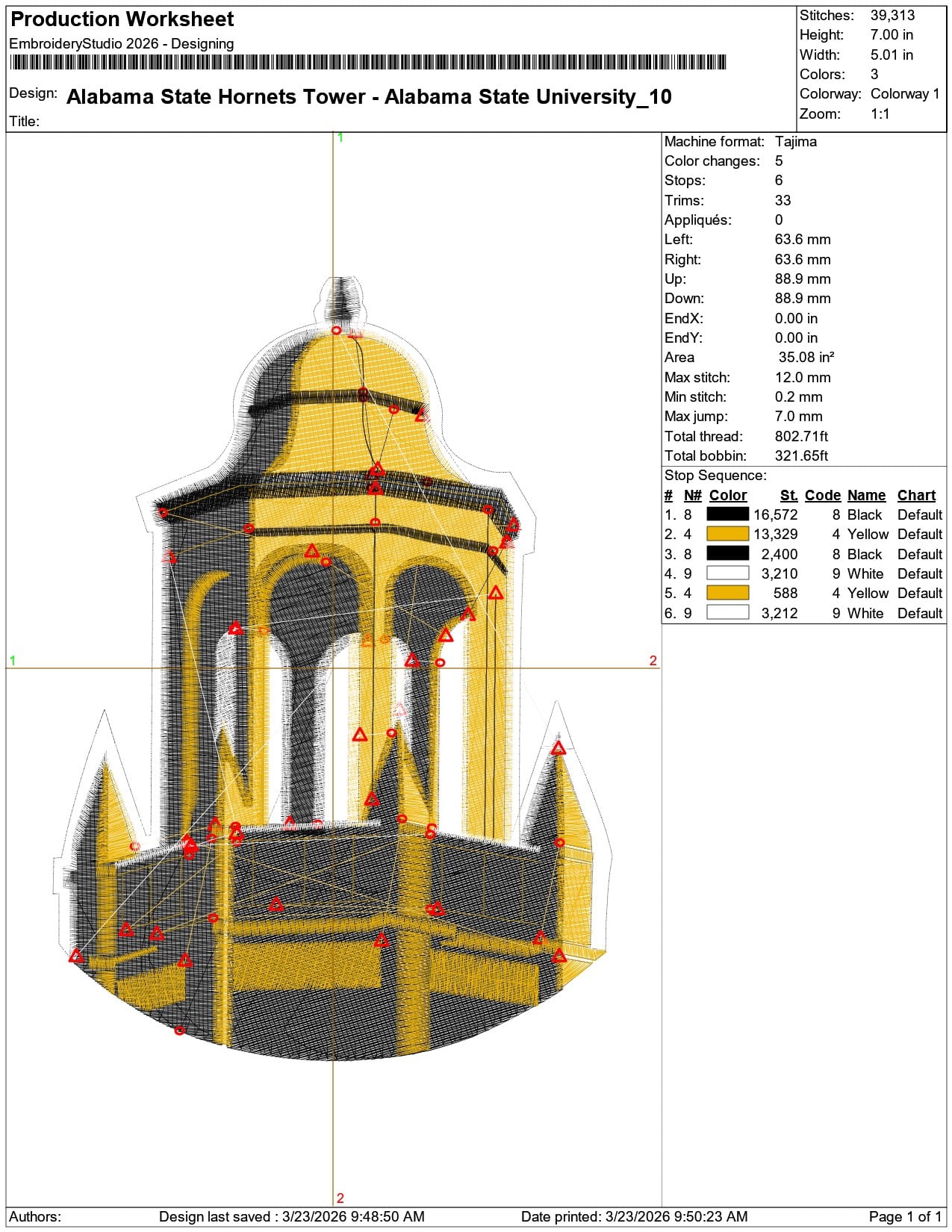 Alabama State Hornets Tower Alabama State University    - Elegant embroidery design file-instant download — view 3