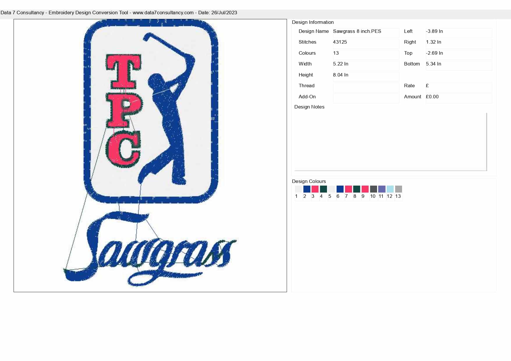 TPC Sawgrass embroidery design - Golf course Logo design machine pattern Sports embroidery file instant download in a frame — view 2
