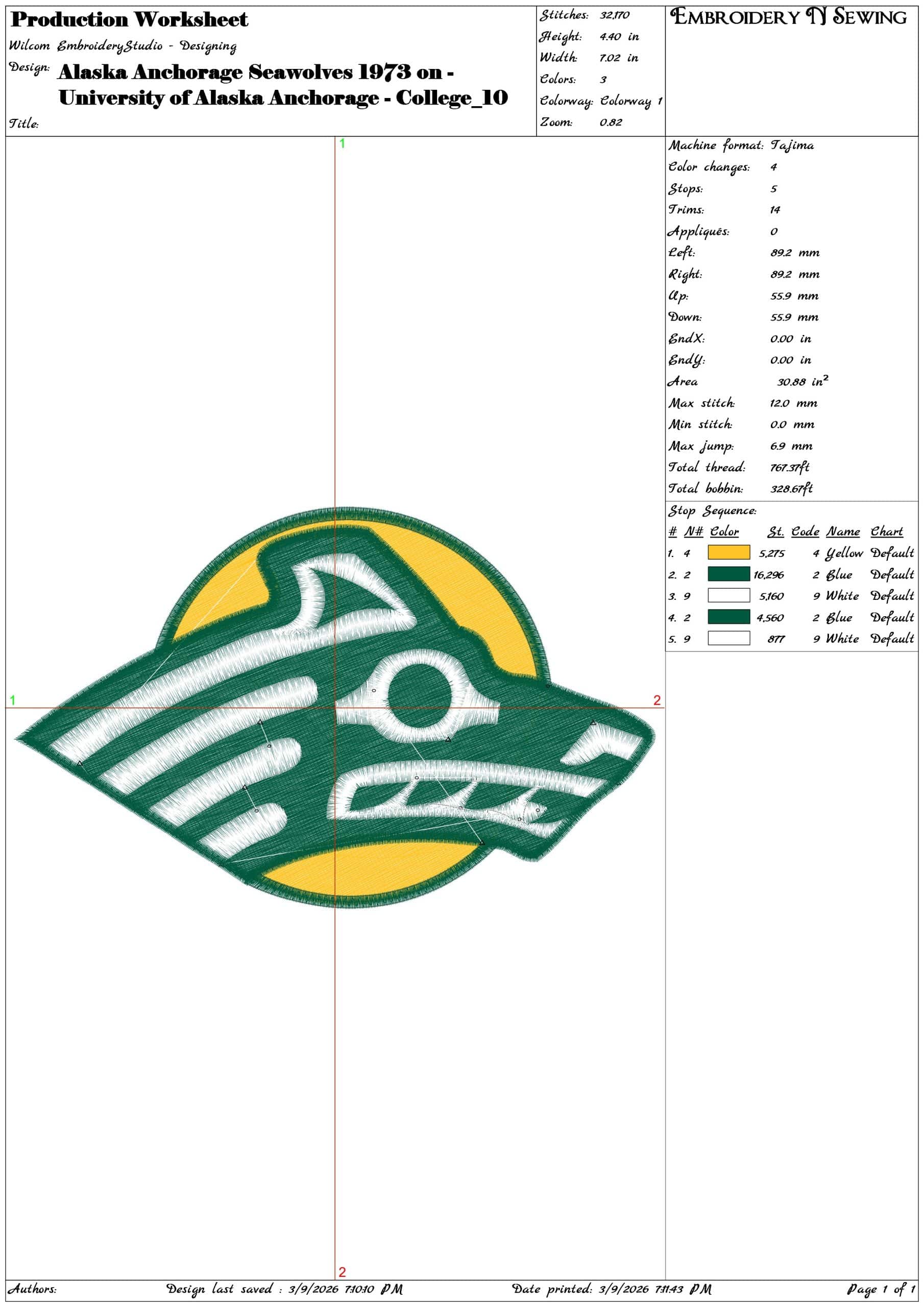 Alaska Anchorage Seawolves 1973 on University  College    - Elegant embroidery design file-instant download — view 3