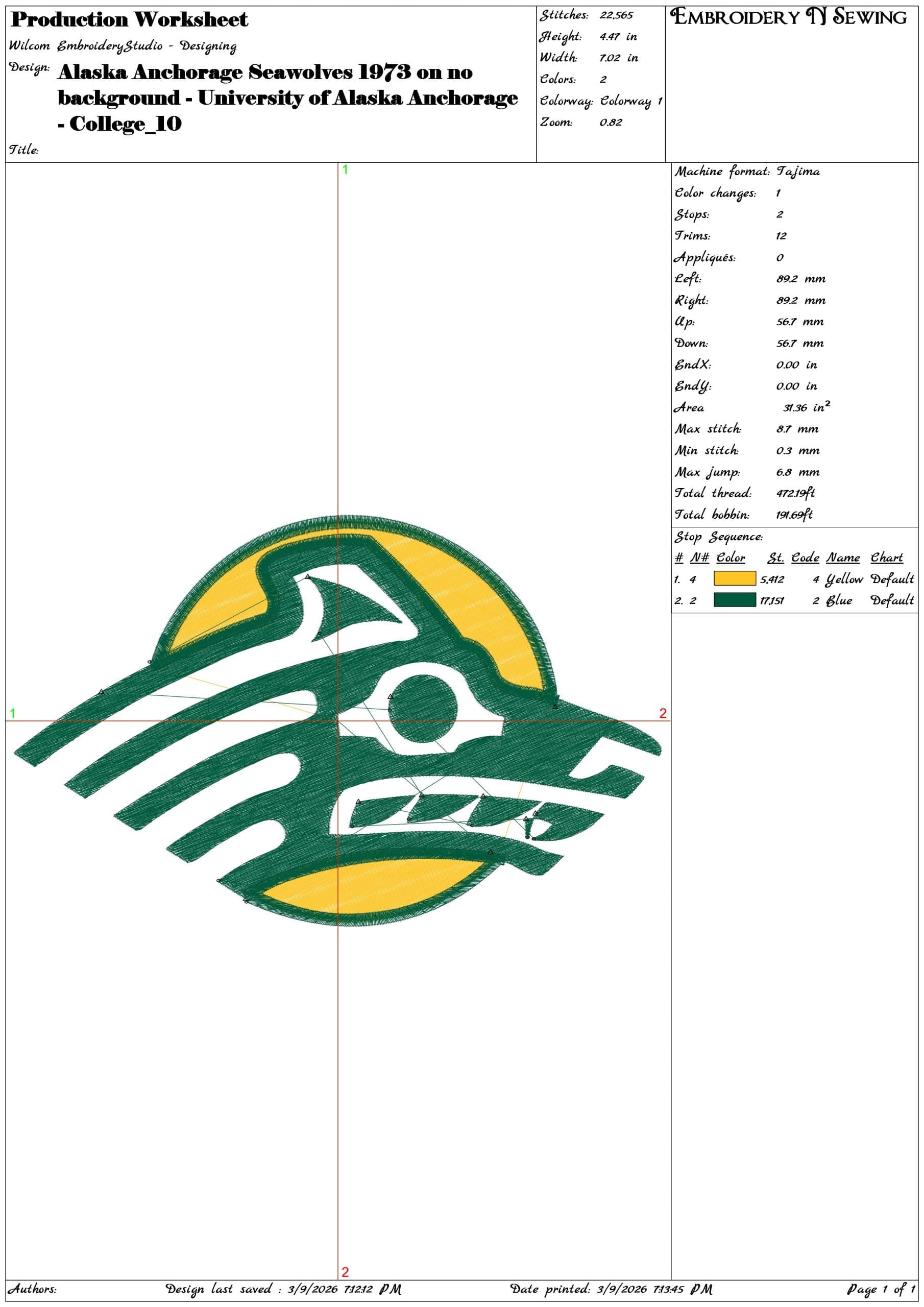 Alaska Anchorage Seawolves 1973 on background University  College    - Elegant embroidery design file-instant download — view 3