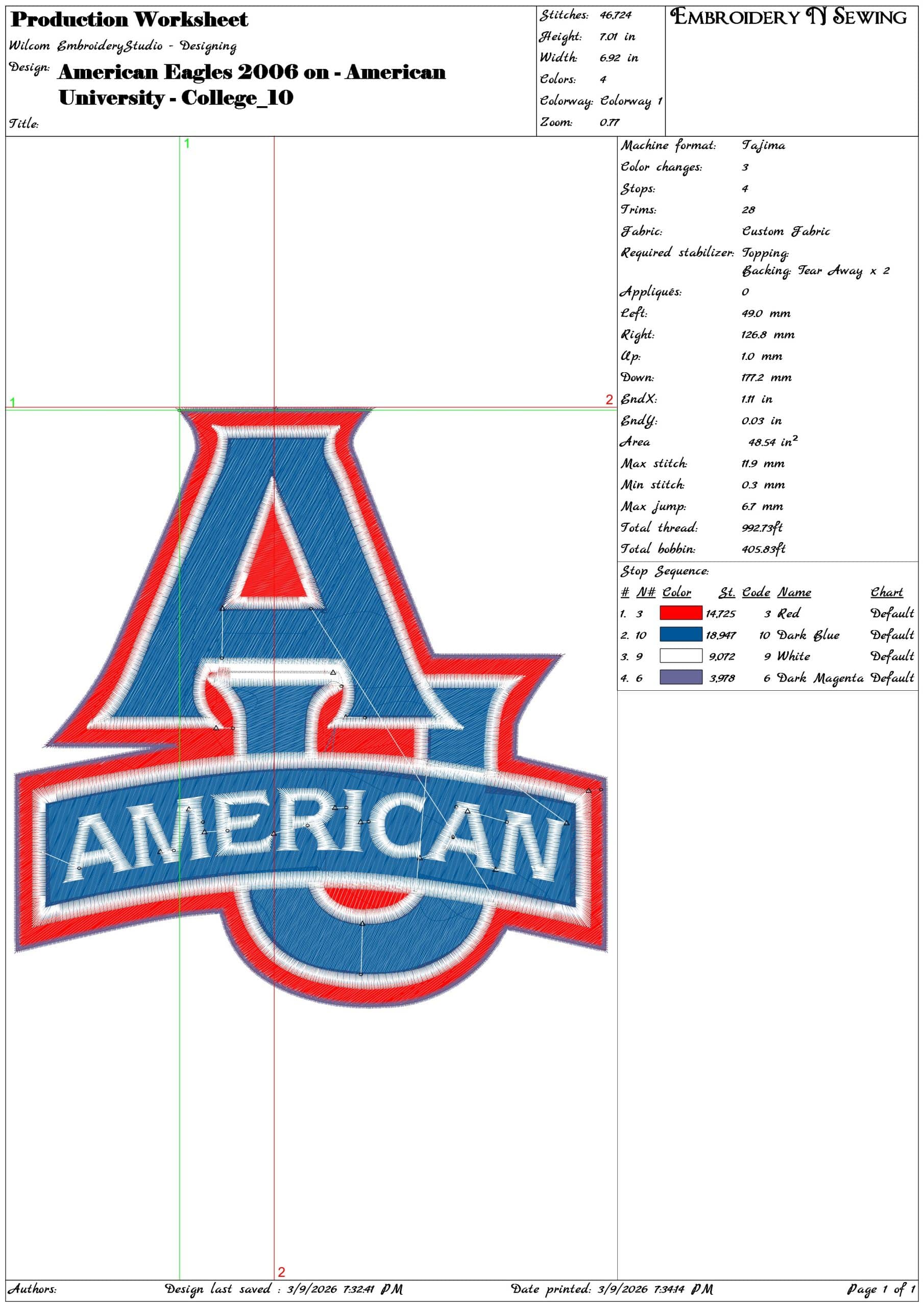 American Eagles 2006 on American University College     - Elegant embroidery design file-instant download — view 3