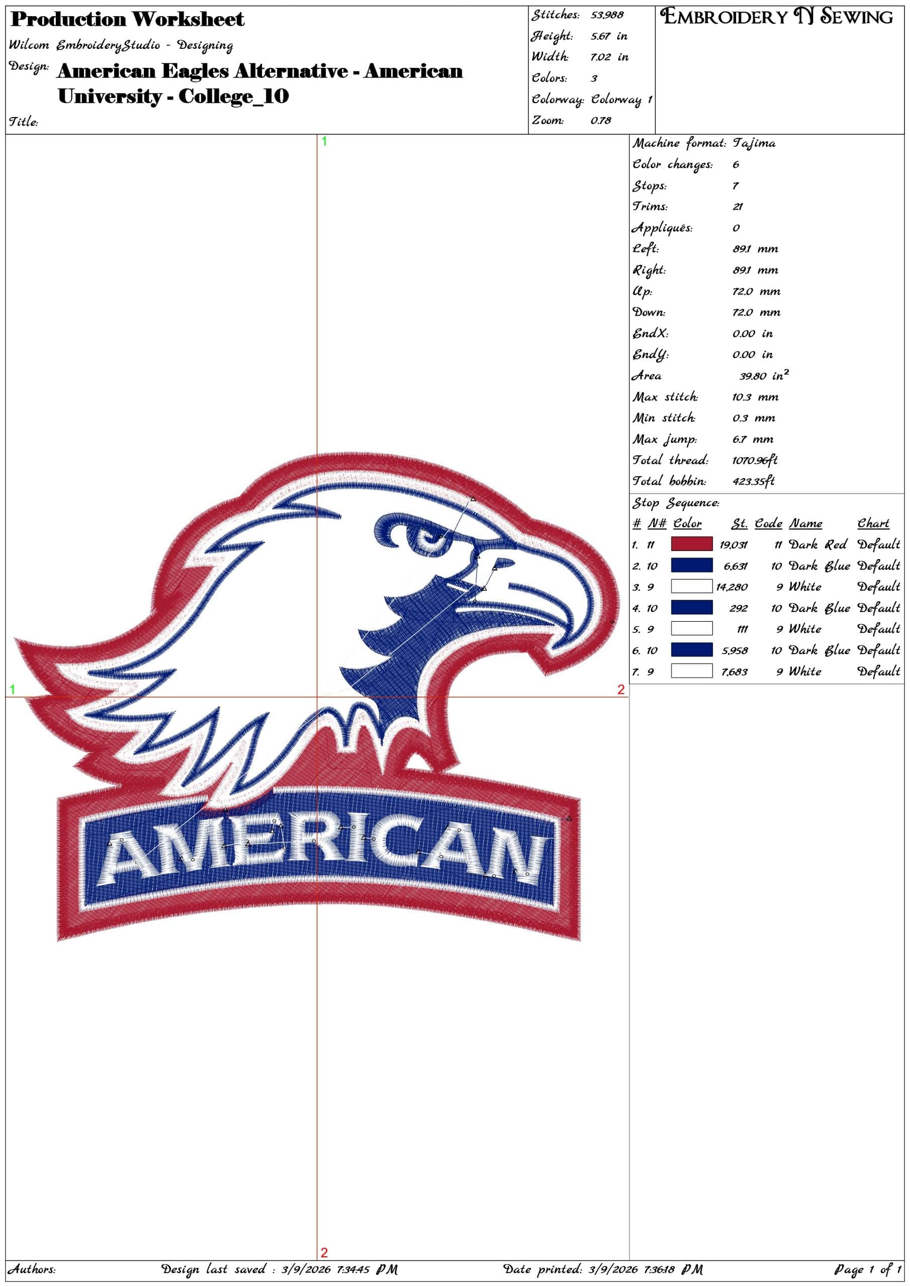 American Eagles Alternative American University College     - Elegant embroidery design file-instant download — view 3