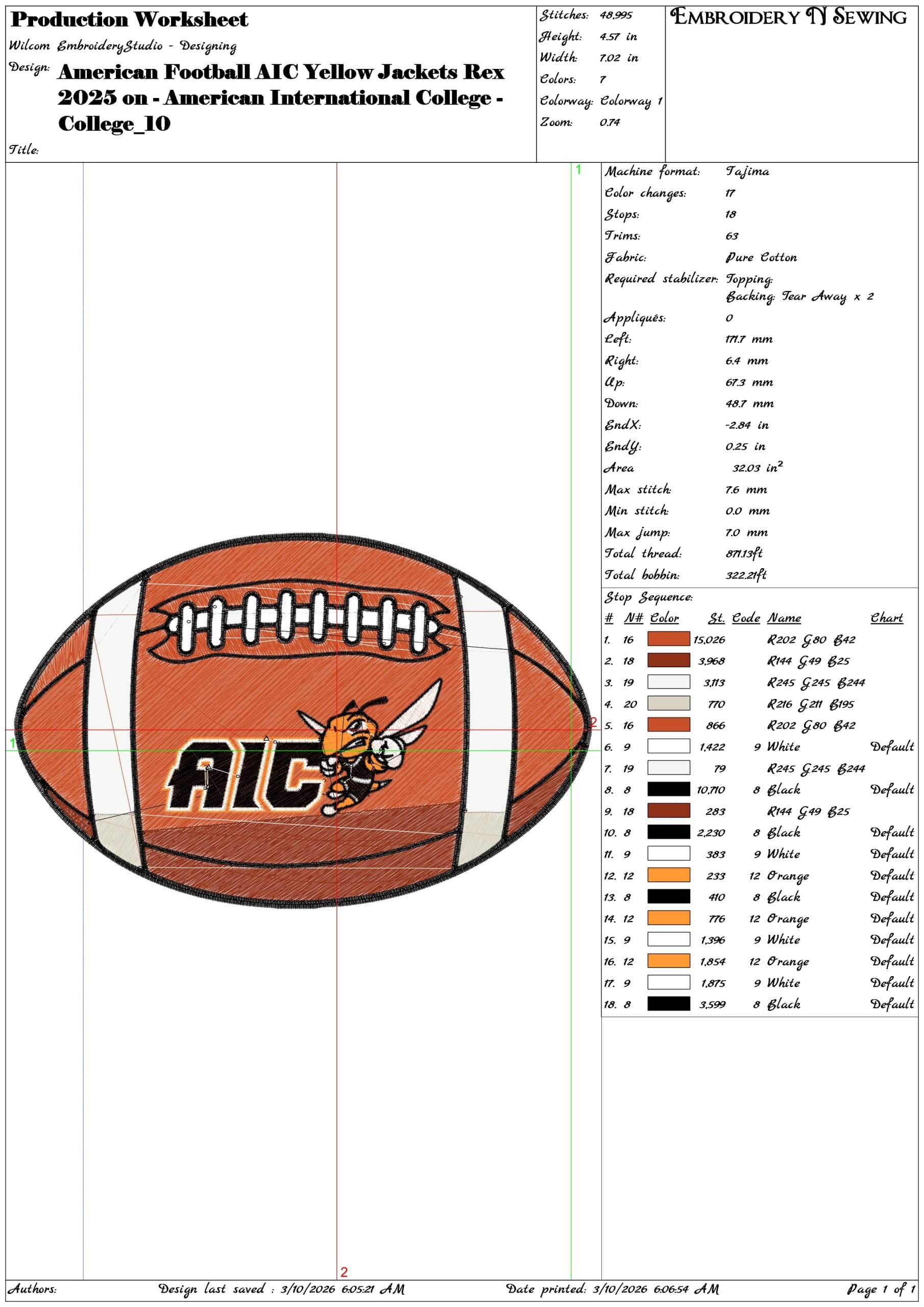 American Football AIC Yellow Jackets Rex 2025  College   - Elegant embroidery design file-instant download — view 3
