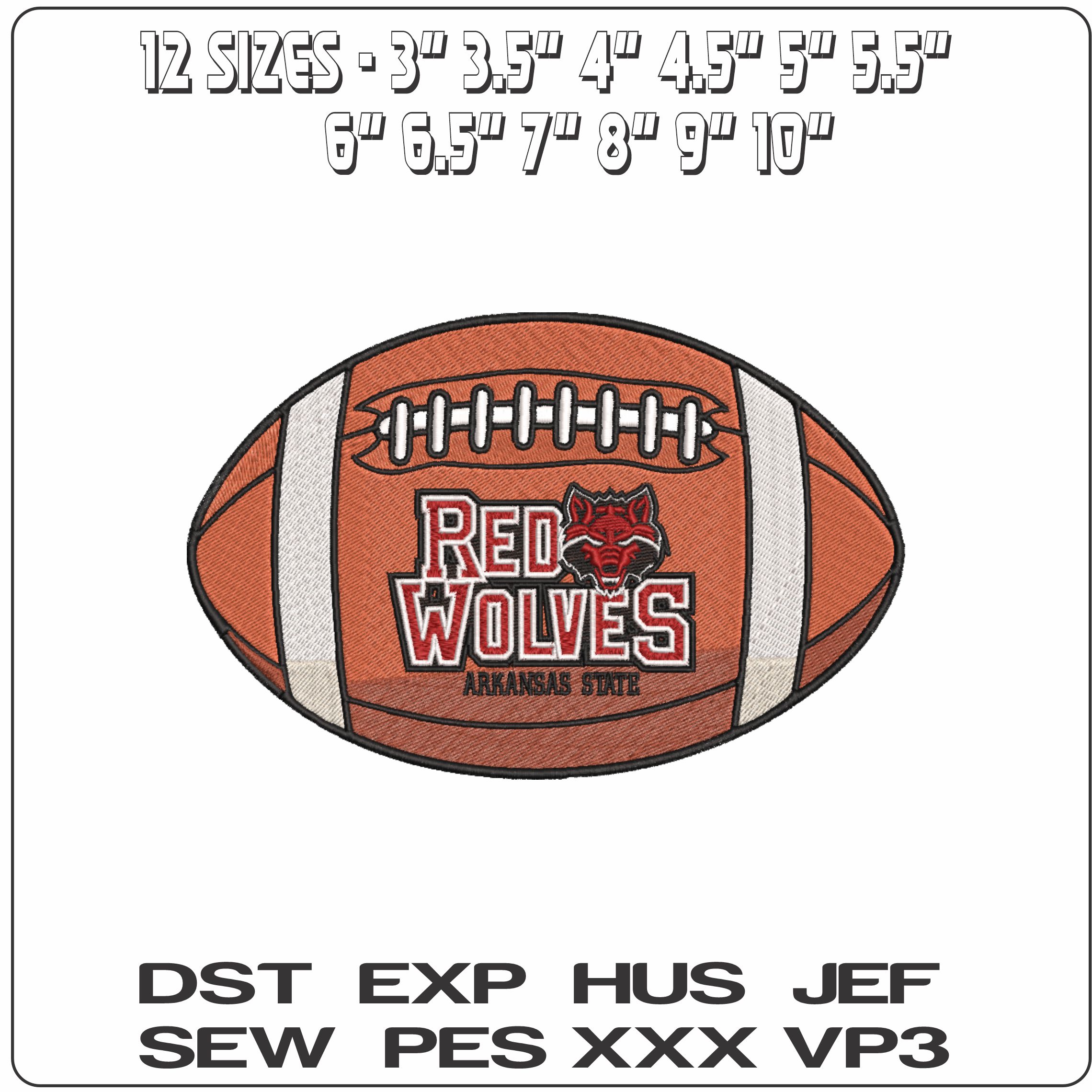 American Football Arkansas State Red Wolves Logo 2008 to 15    - Elegant embroidery design file-instant download — view 2