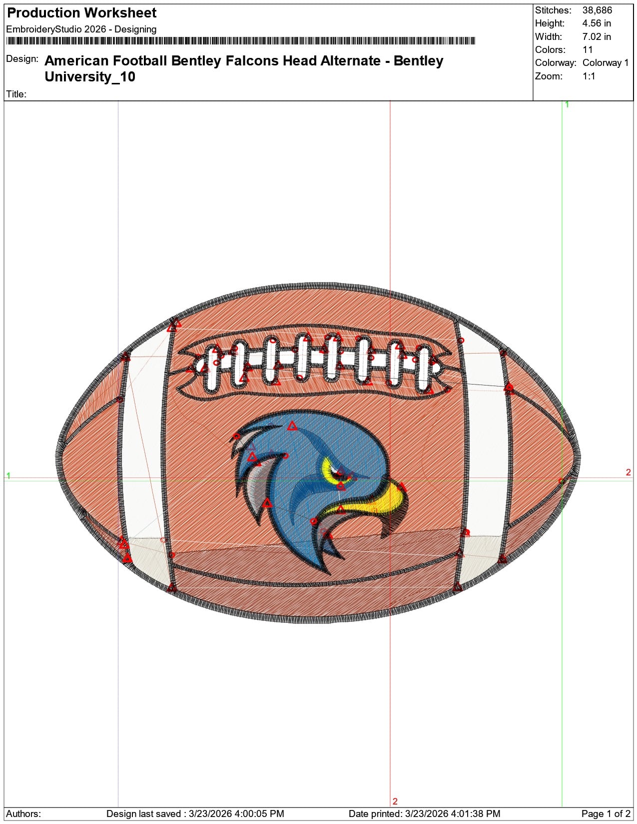American Football Bentley Falcons Head Alternate University    - Elegant embroidery design file-instant download — view 3