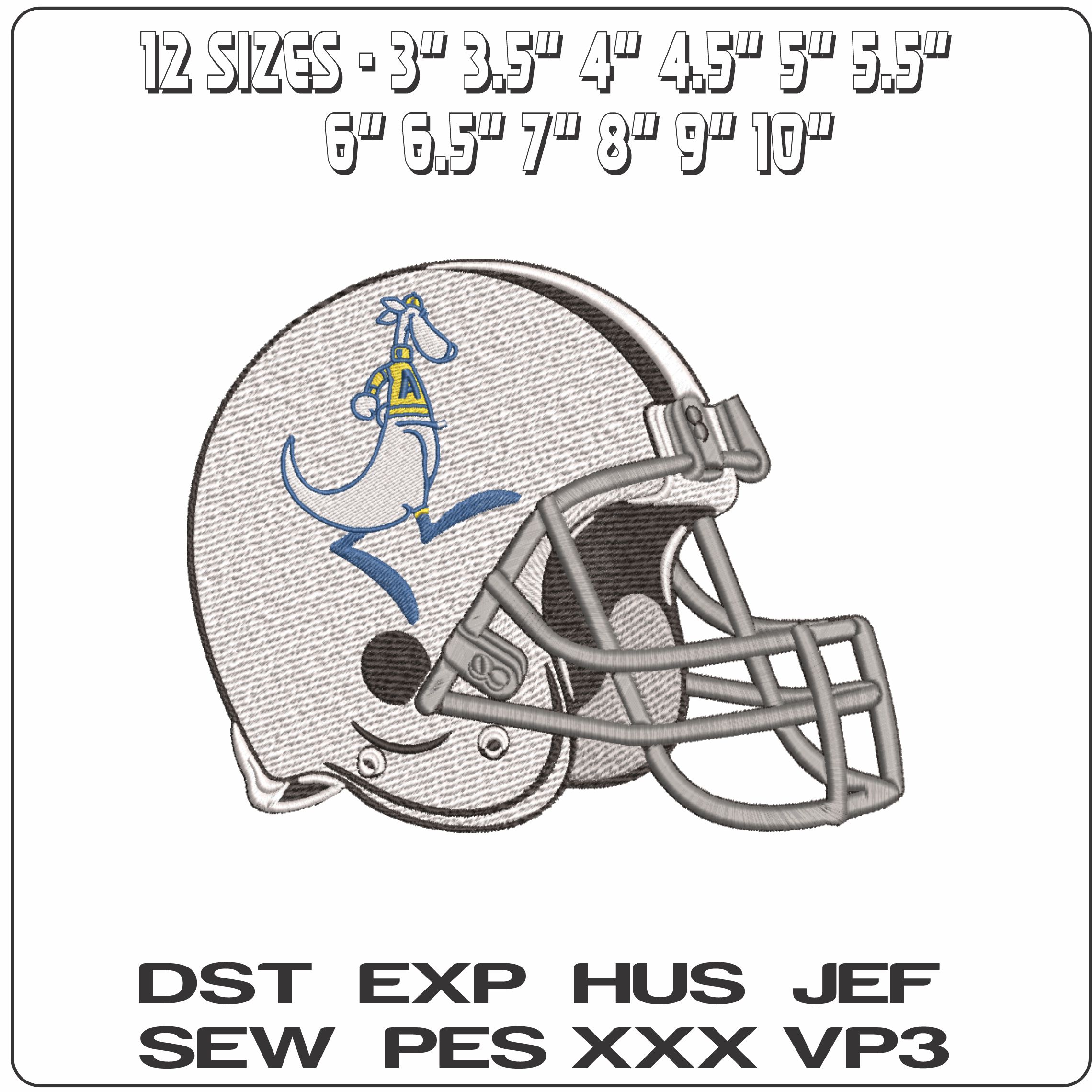 American Football Helmet Akron Zippy 1965 1986 University   - Elegant embroidery design file-instant download — view 2